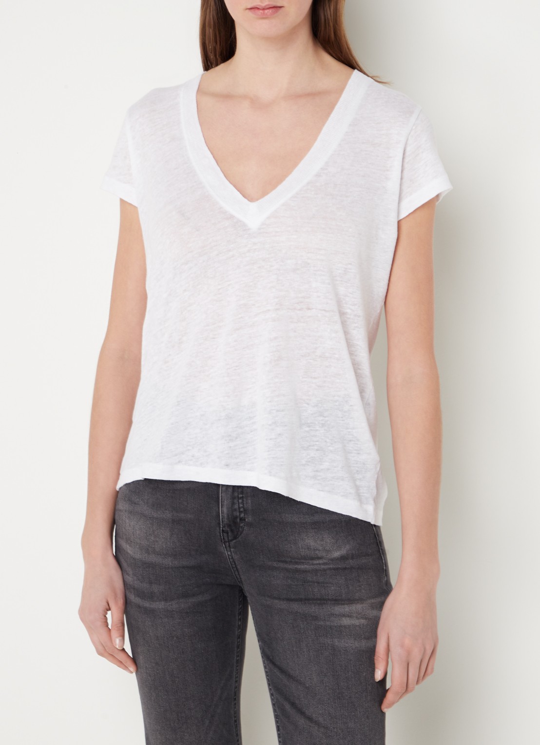 IRO Rodeo T-shirt van linnen met V-hals - detail 3 wit