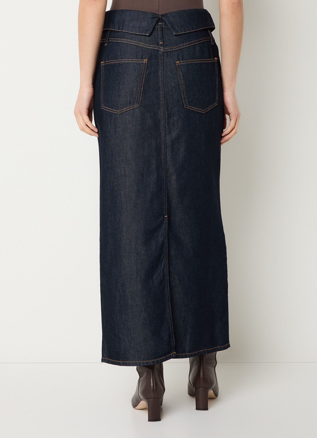 IRO Rosiane maxi rok van denim - achterkant donkerblauw