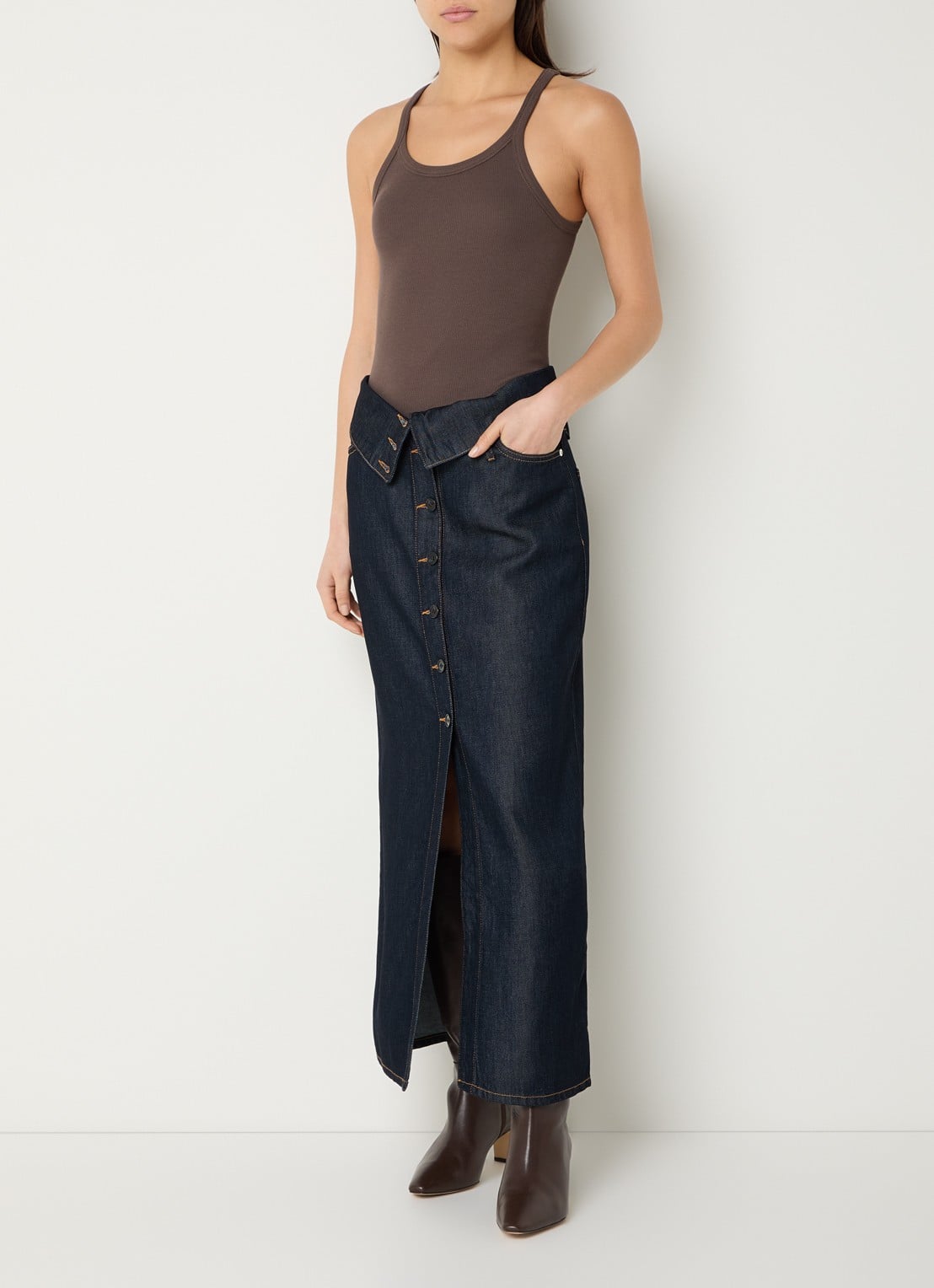 IRO Rosiane maxi rok van denim - voorkant 3 donkerblauw