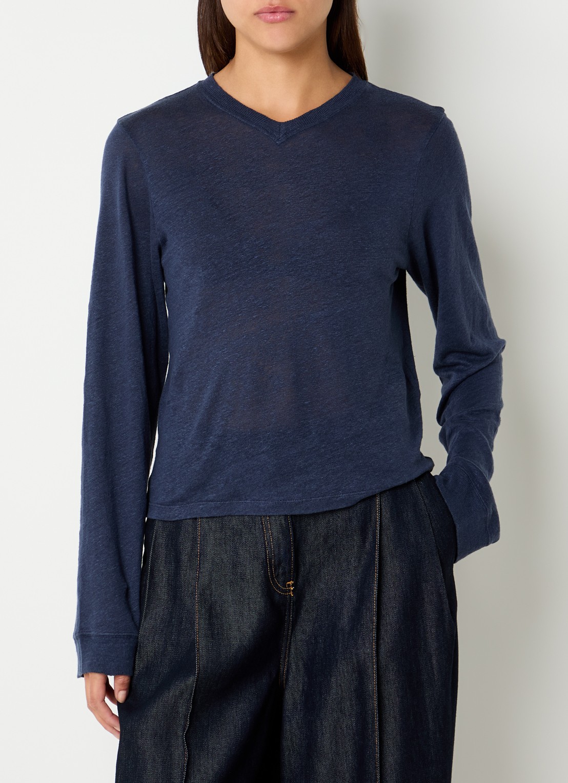 IRO Selhy fijngebreide pullover van linnen - detail 3 donkerblauw