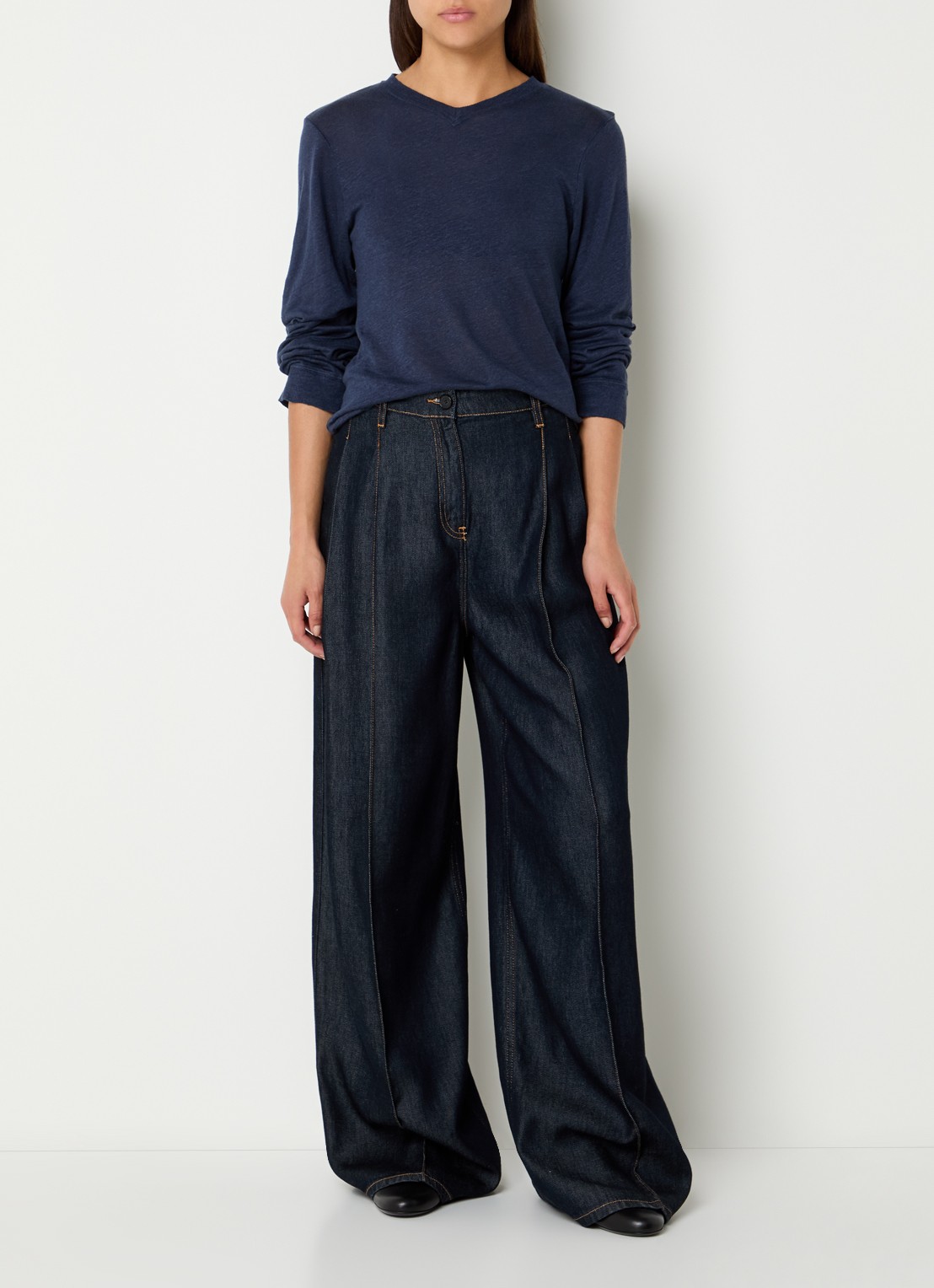 IRO Selhy fijngebreide pullover van linnen - voorkant 2 donkerblauw