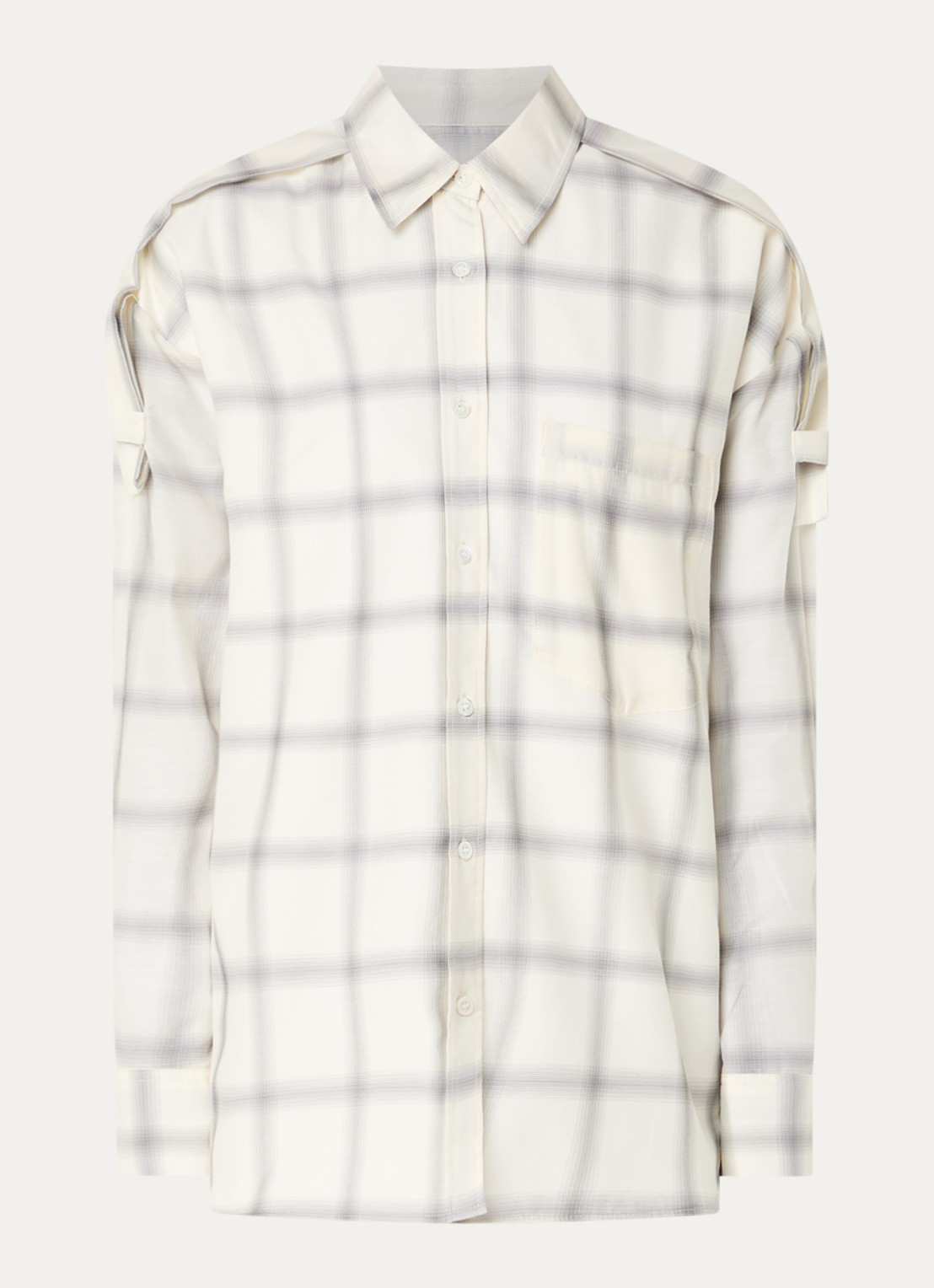 IRO Softy oversized blouse in zijdeblend met ruitdessin - voorkant 2 gebroken wit