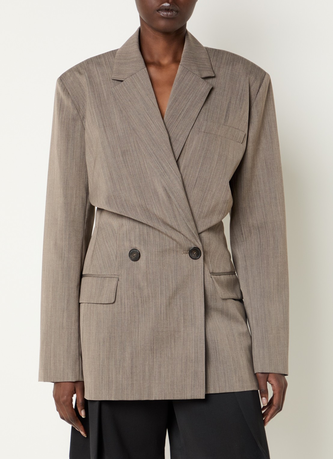 IRO Sunrise double-breasted blazer in wolblend - detail lichtbruin