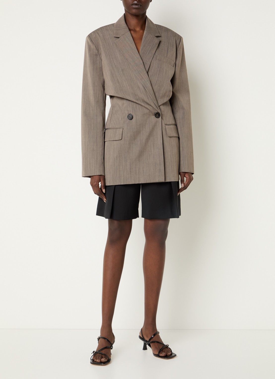 IRO Sunrise double-breasted blazer in wolblend - voorkant 4 lichtbruin