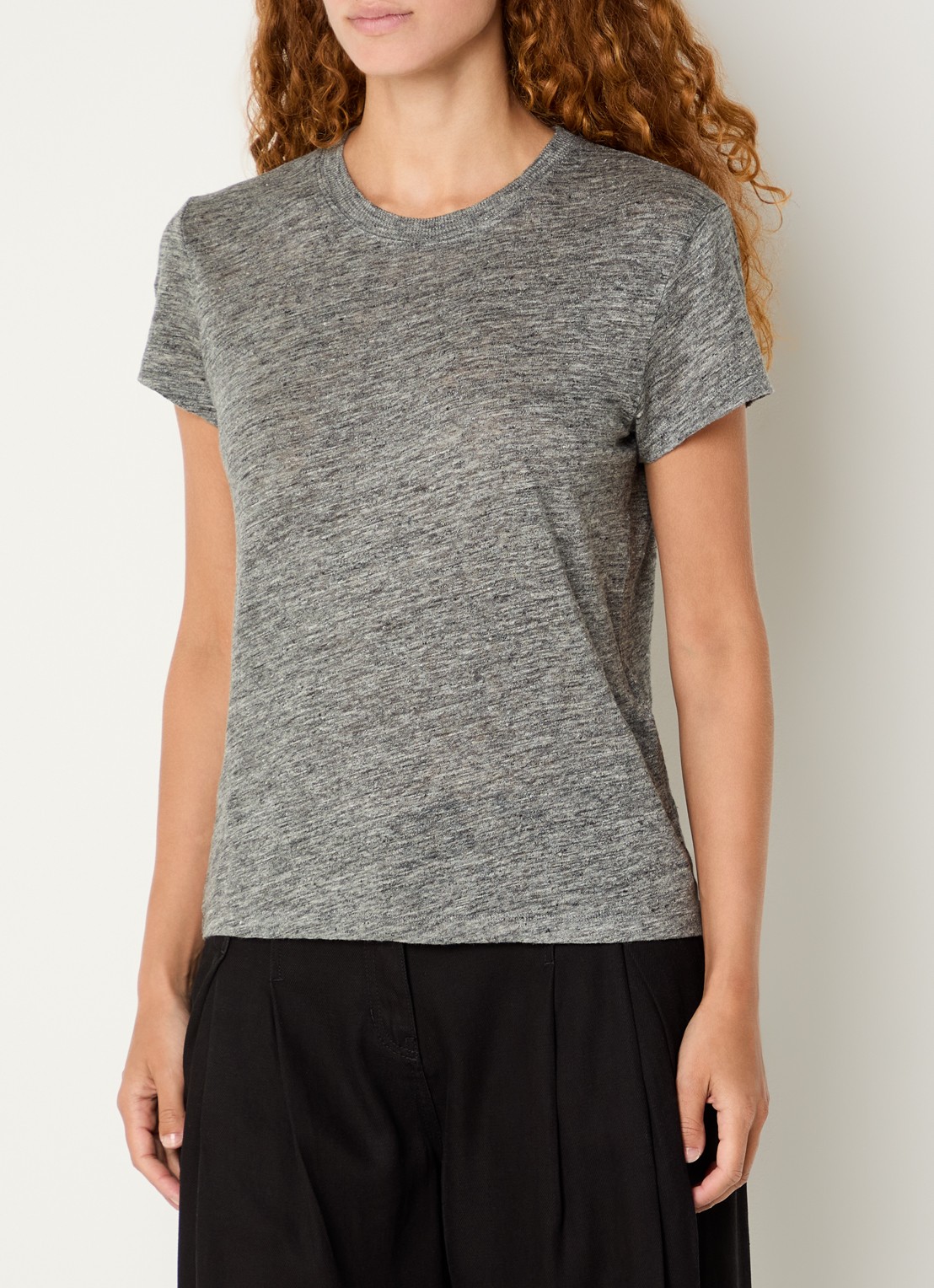 IRO T-shirt van linnen met ronde hals - detail grijsmele