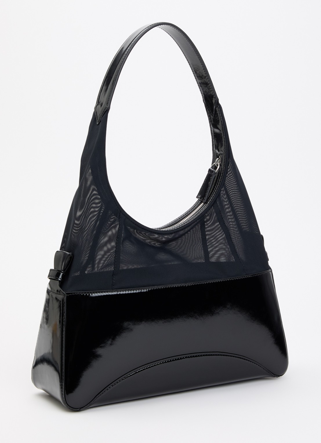 IRO Tandem Gloss Large handtas van lakleer met afneembare schouderriem - achterkant 2 zwart