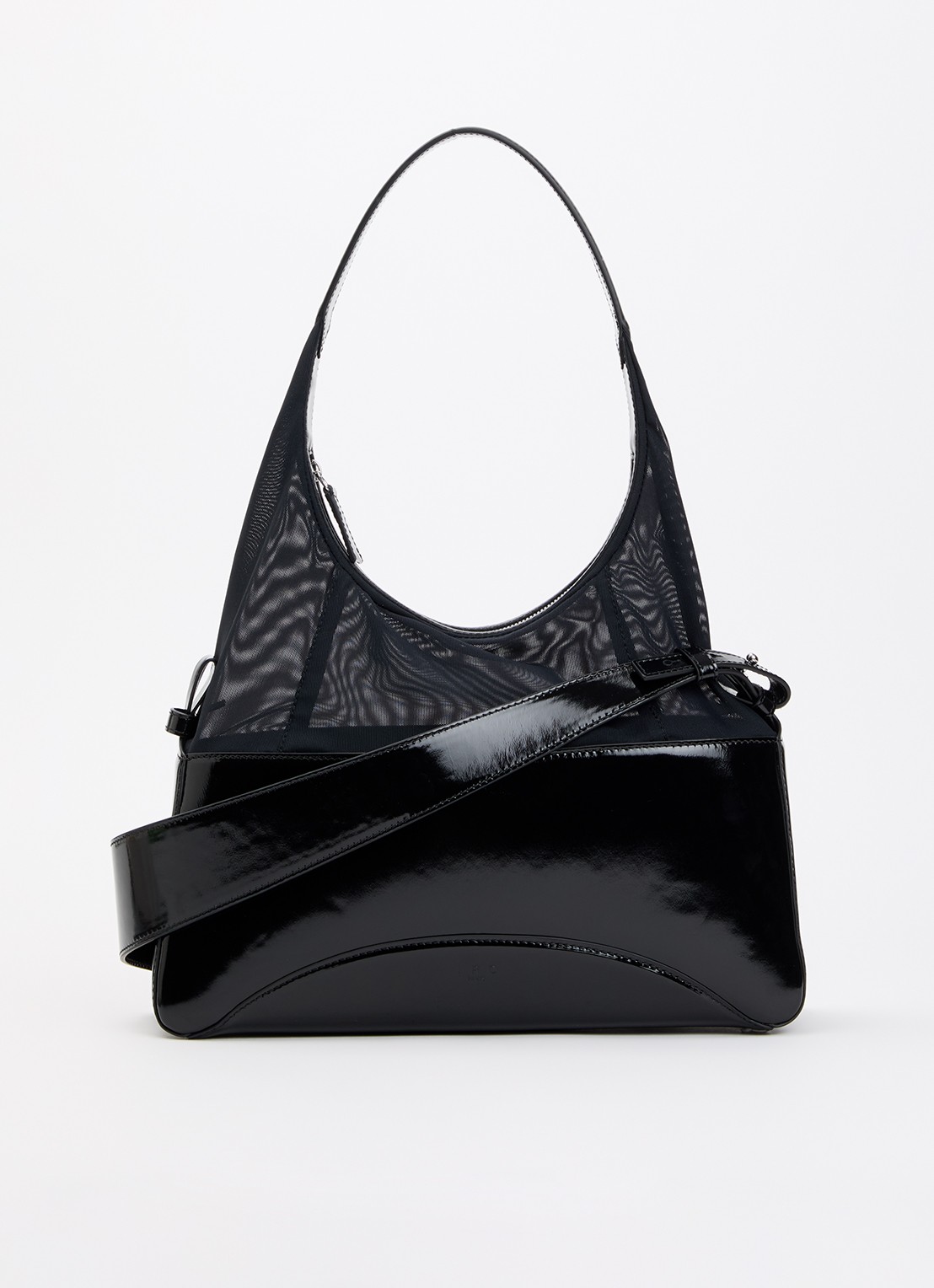 IRO Tandem Gloss Large handtas van lakleer met afneembare schouderriem - voorkant zwart