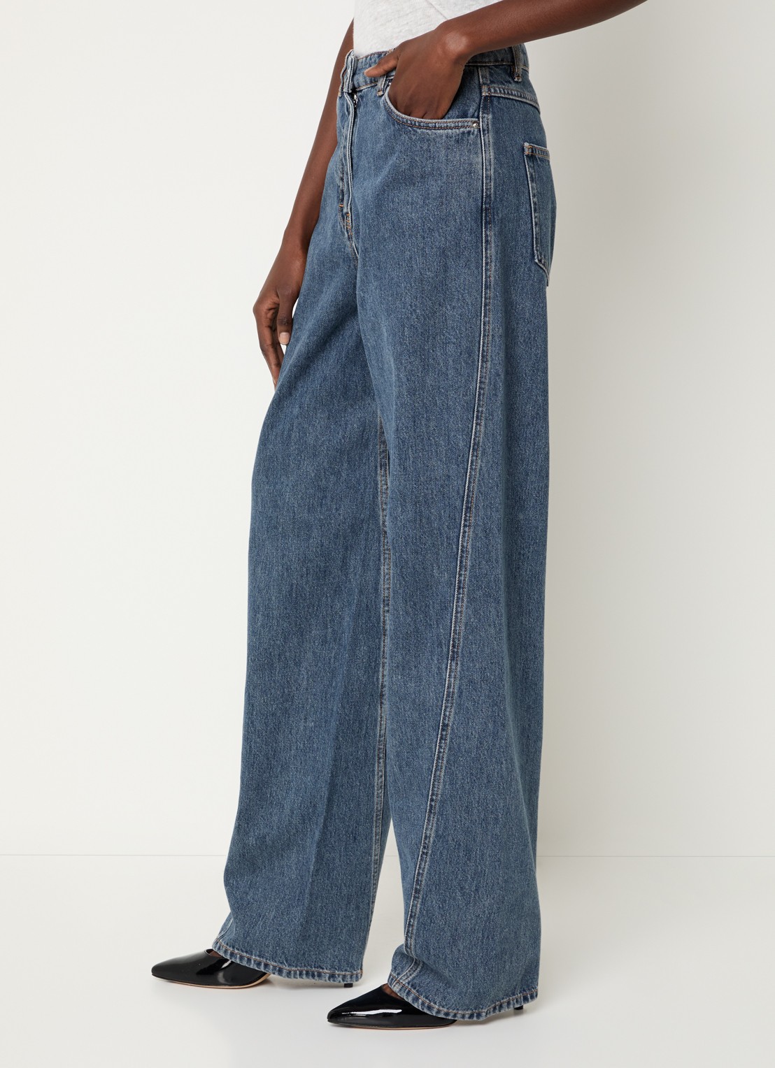 IRO Twist high waist wide fit jeans met medium wassing - detail 5 indigo
