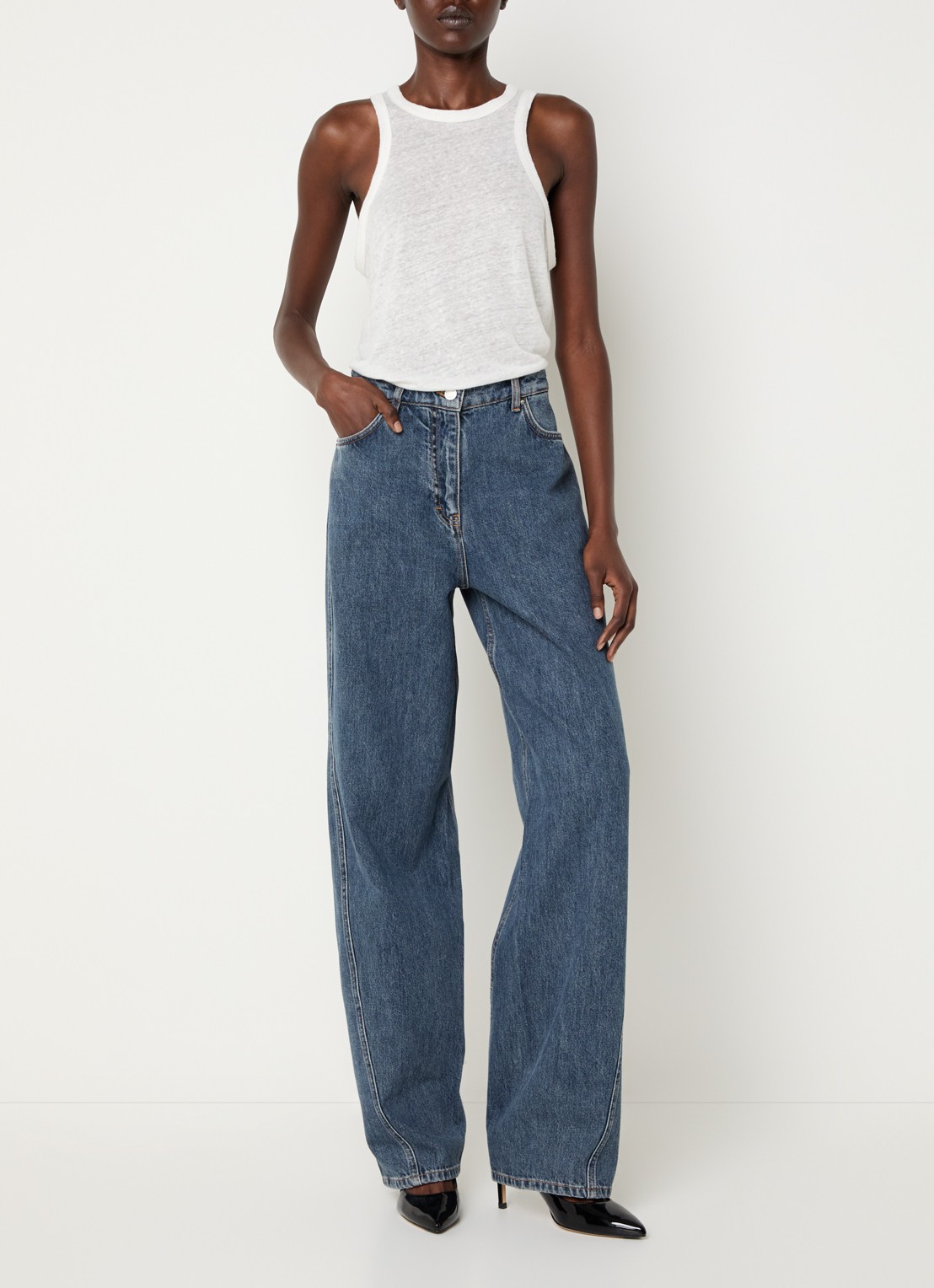 IRO Twist high waist wide fit jeans met medium wassing - voorkant 3 indigo
