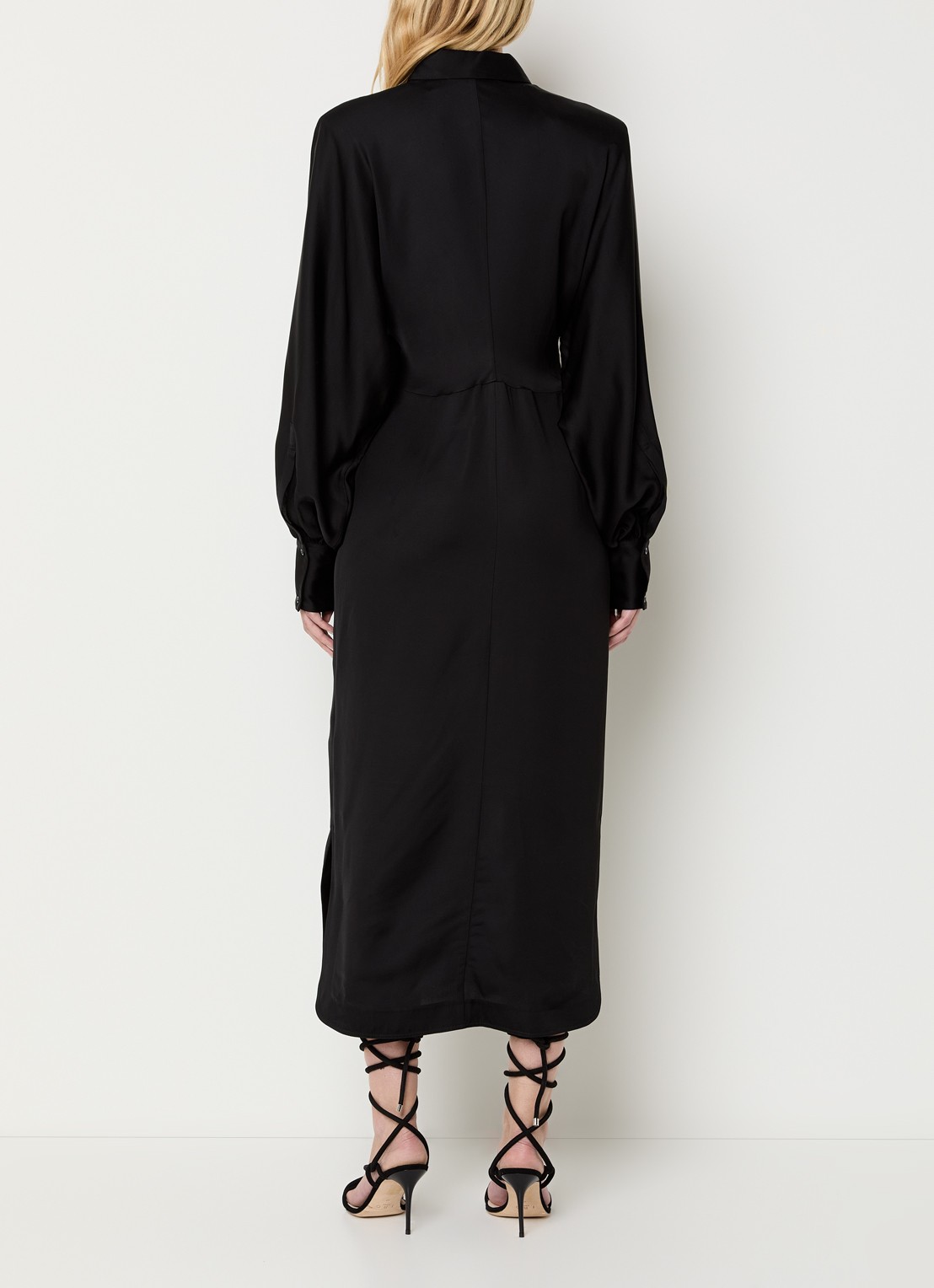 IRO Ursana maxi blousejurk van satijn met ballonmouw - achterkant 4 zwart