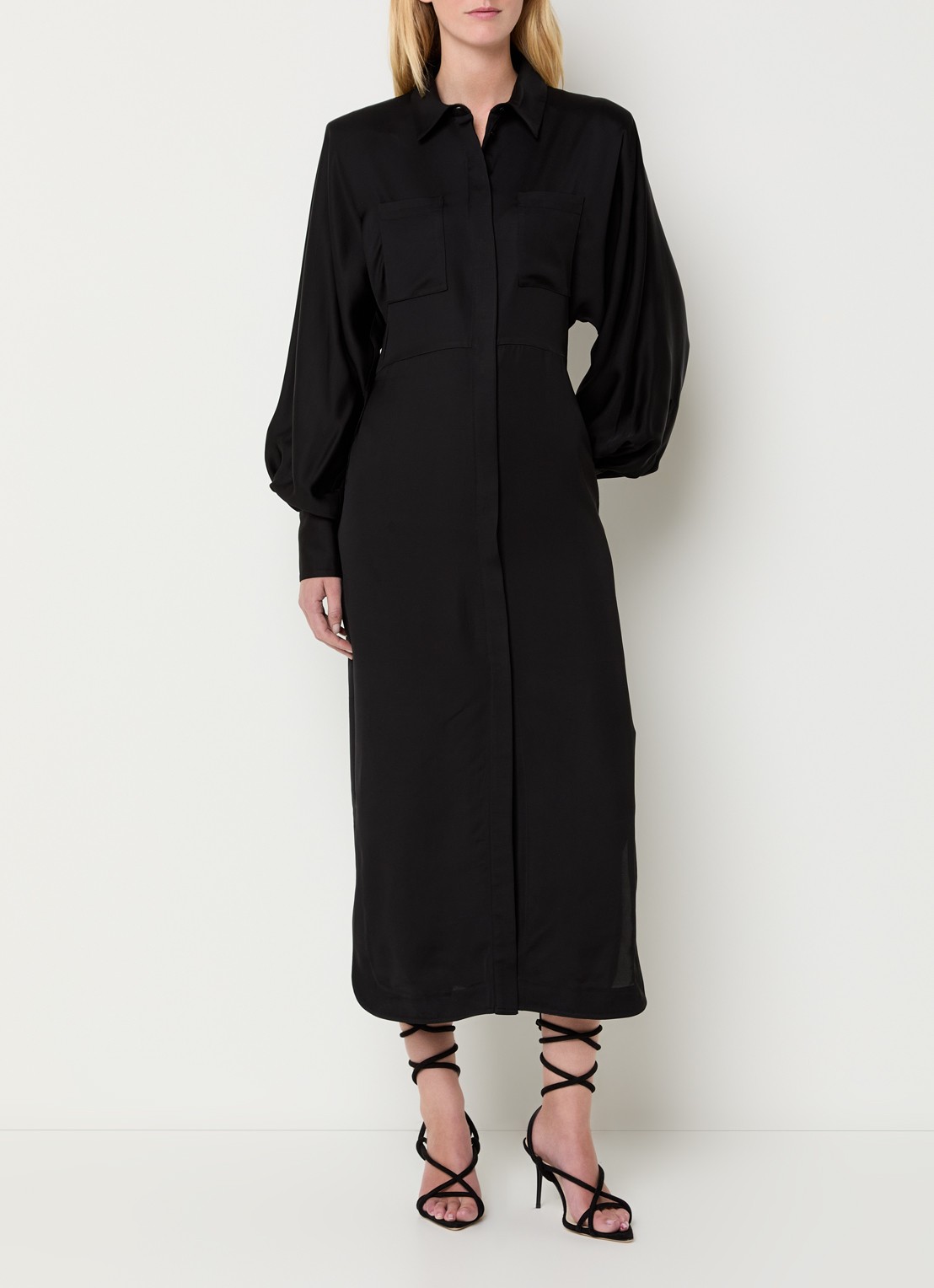 IRO Ursana maxi blousejurk van satijn met ballonmouw - detail 3 zwart