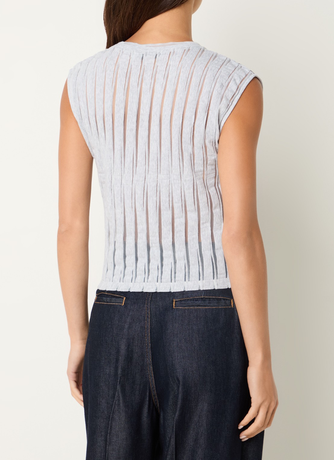 IRO Uzelie semi-transparante tanktop met ronde hals - achterkant 2 lichtgrijs