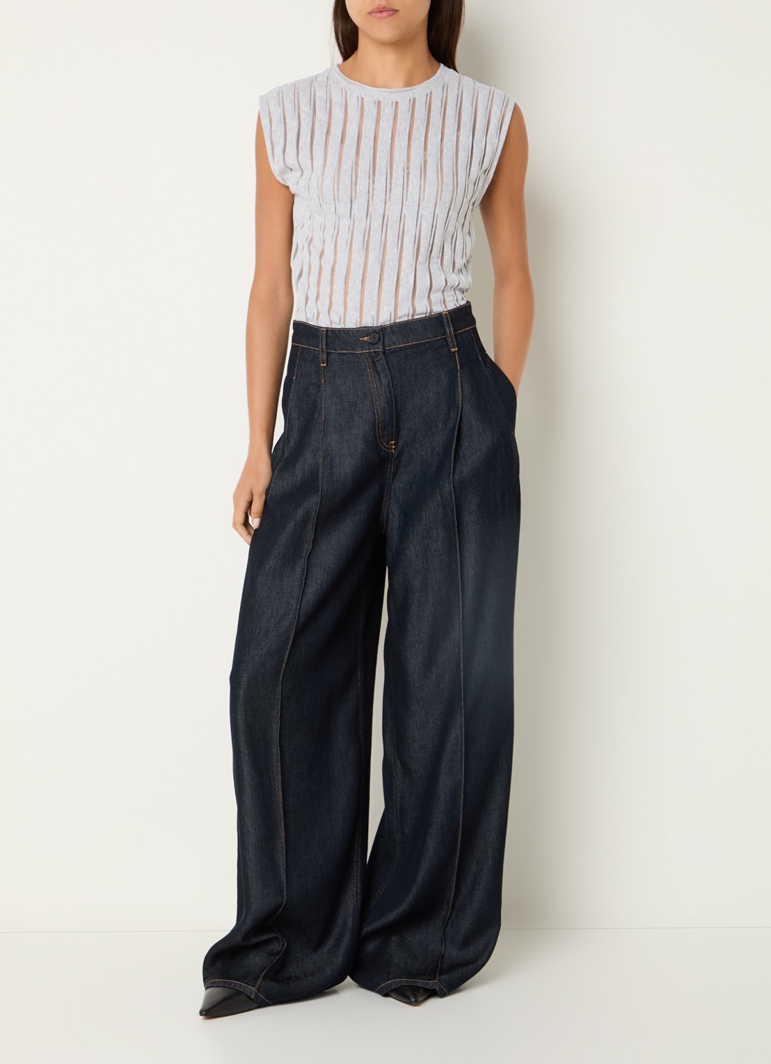 IRO Uzelie semi-transparante tanktop met ronde hals - voorkant 4 lichtgrijs