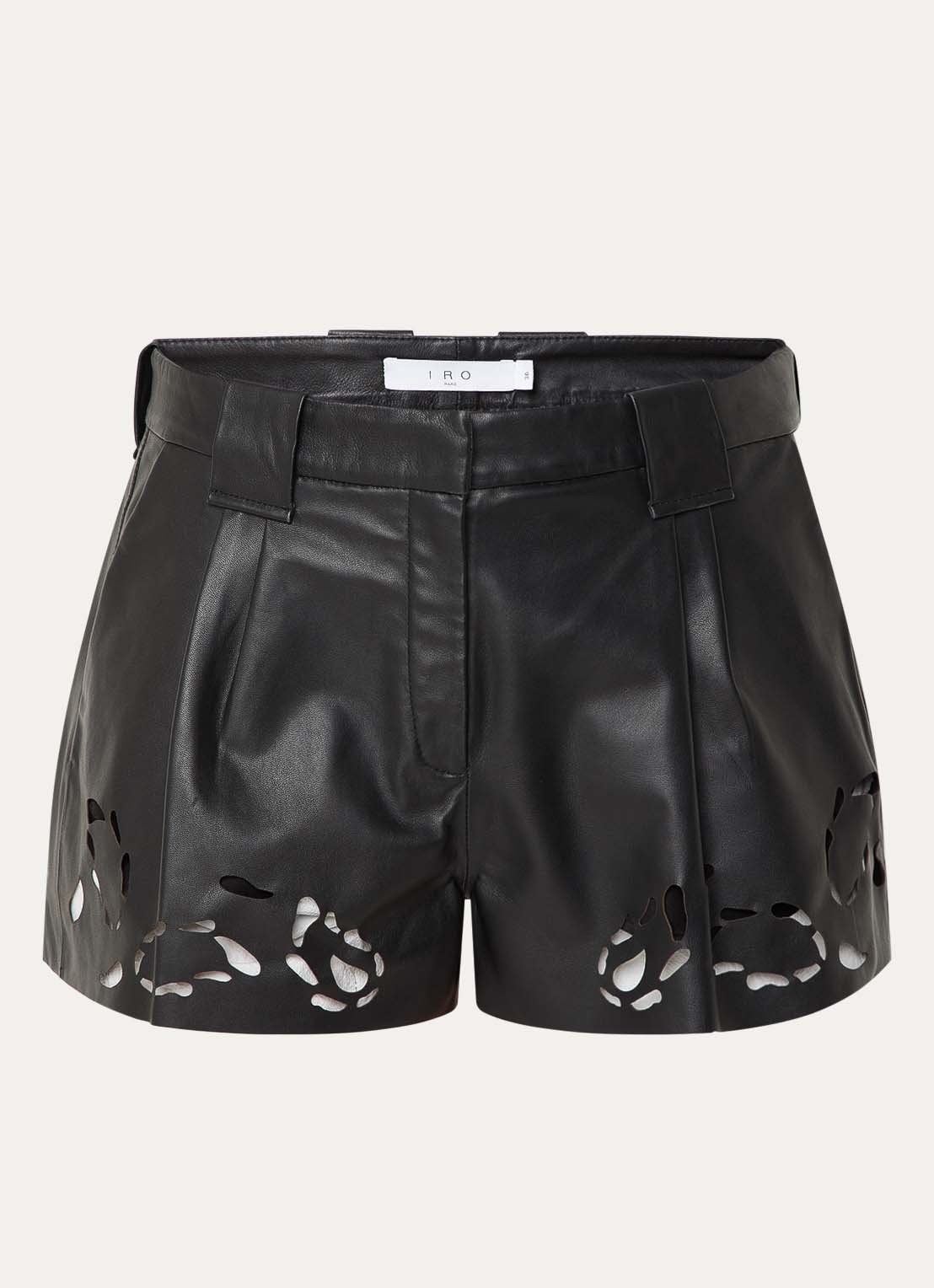 IRO Valvida high waist korte broek van lamsleer - voorkant 2 zwart