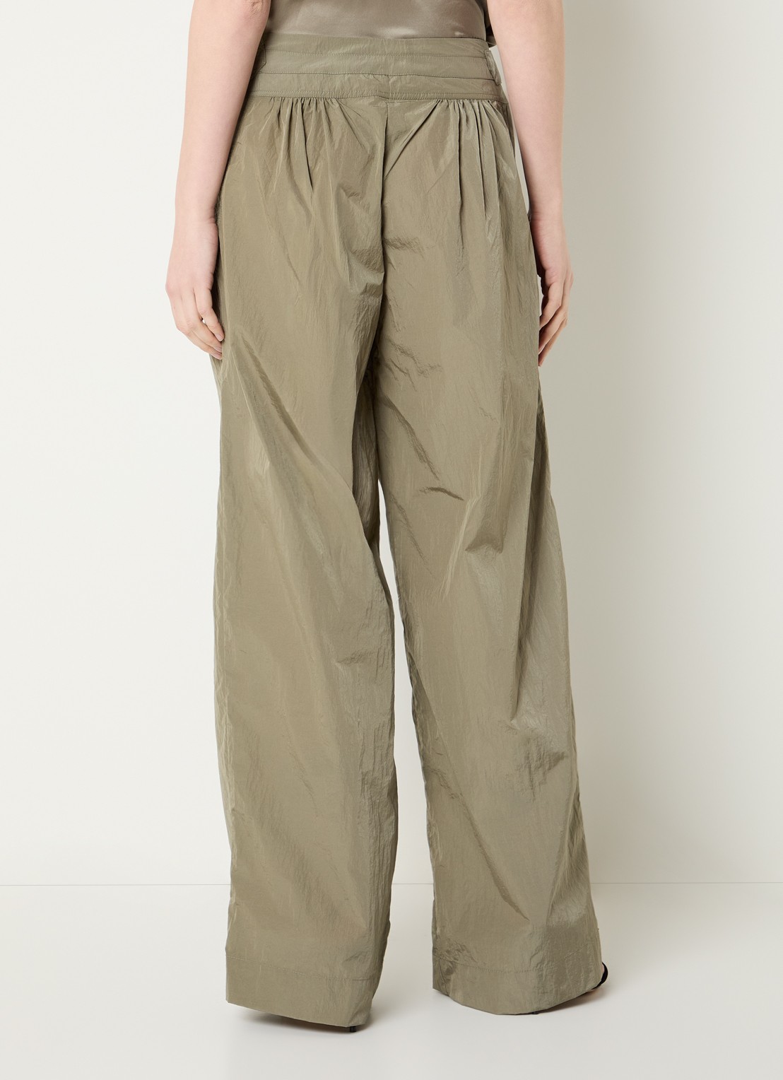 IRO Wanni high waist wide leg trackbroek  - achterkant olijfgroen
