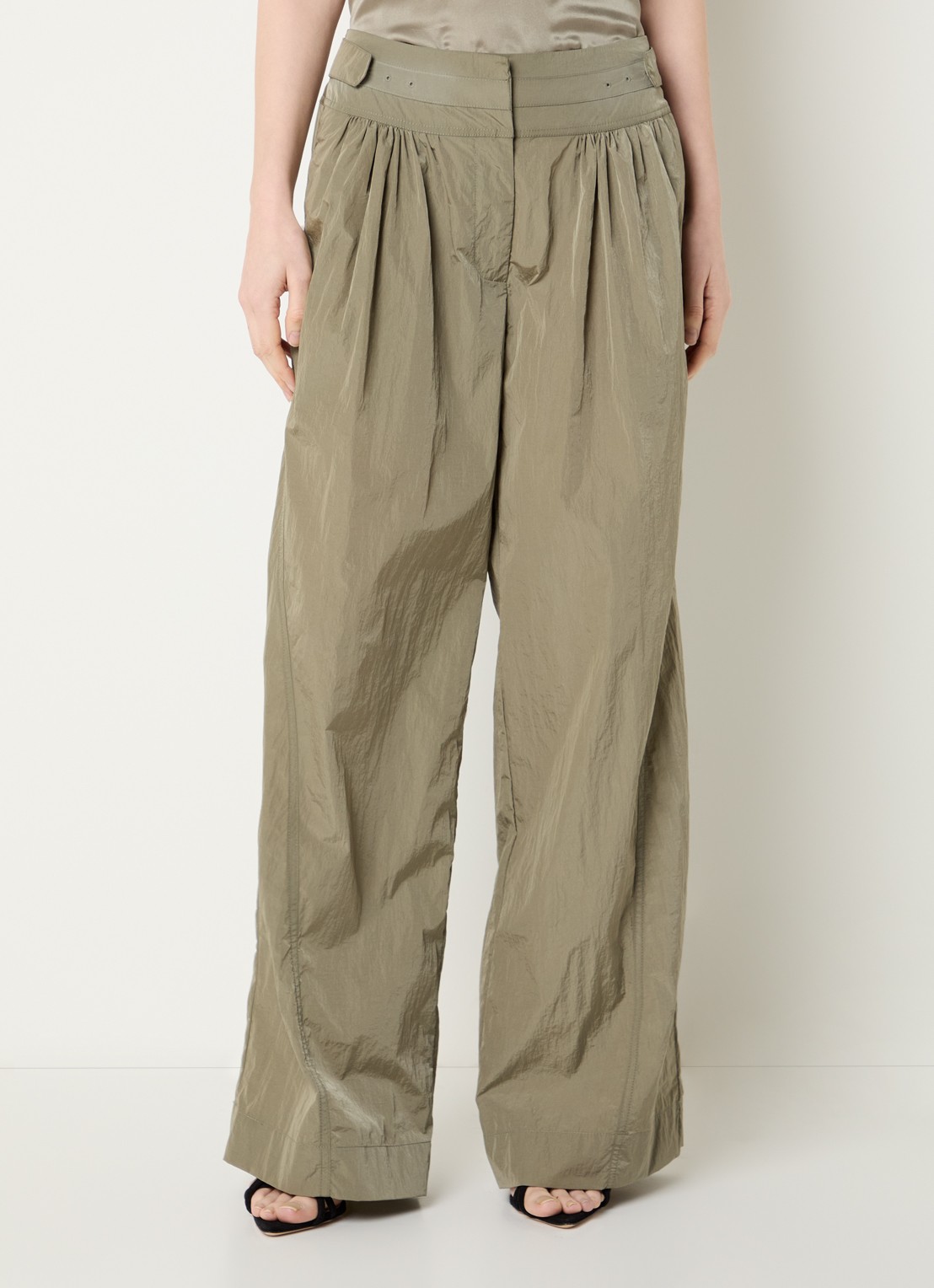 IRO Wanni high waist wide leg trackbroek  - detail 2 olijfgroen