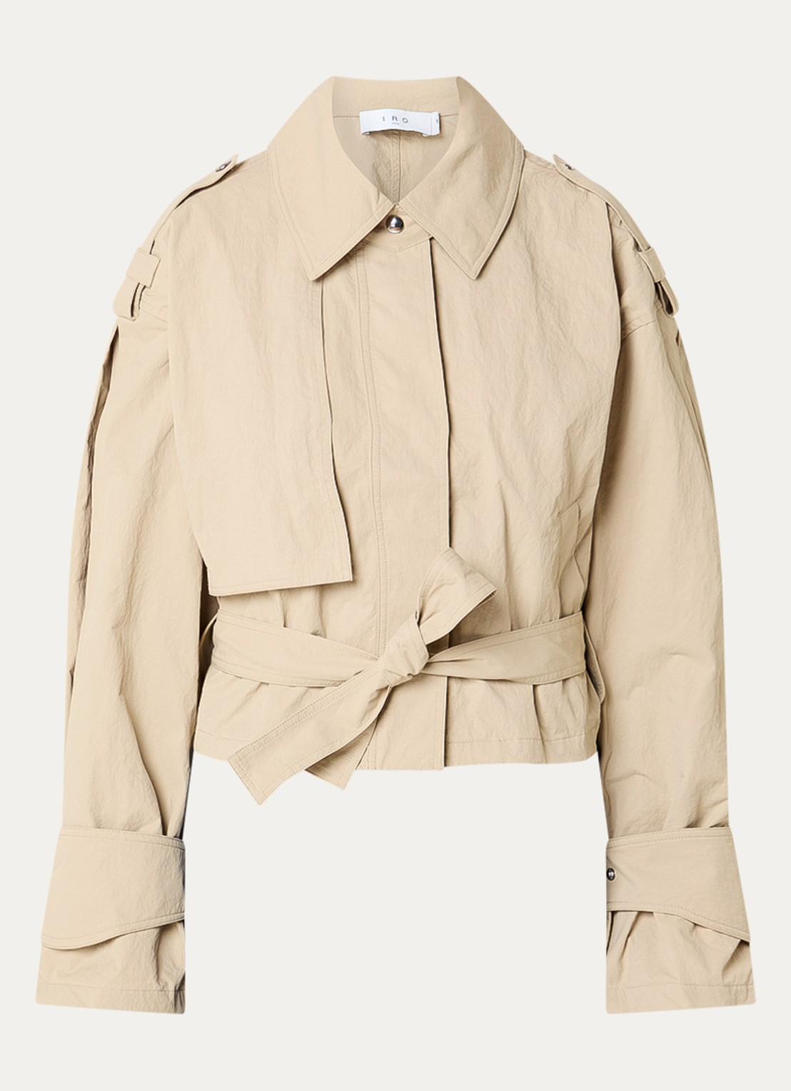 IRO Zynia cropped trenchcoat met steekzakken en strikceintuur - voorkant 3 beige