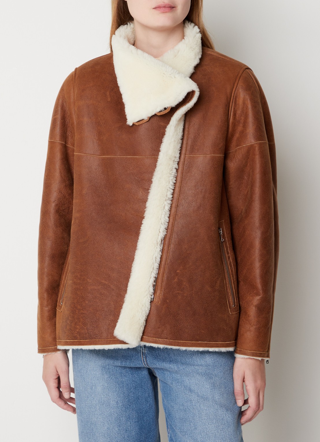 Isabel Marant Abeliki lammy coat van lamsleer met ritszakken - detail 3 camel