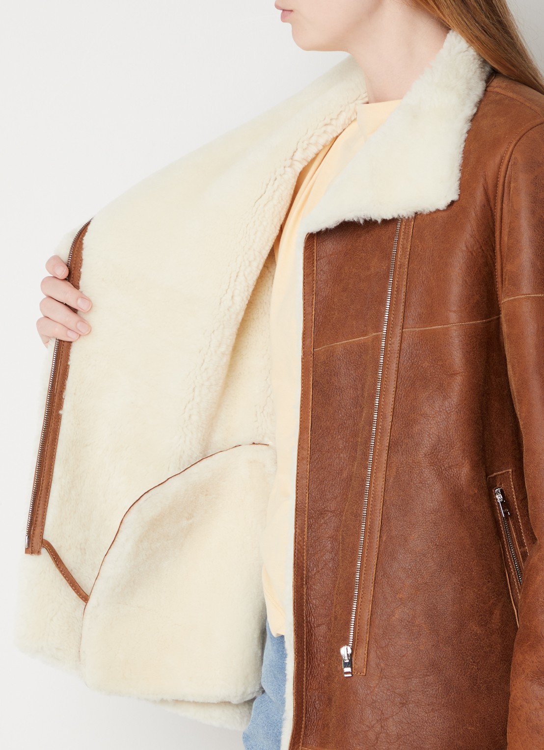Isabel Marant Abeliki lammy coat van lamsleer met ritszakken - detail 4 camel