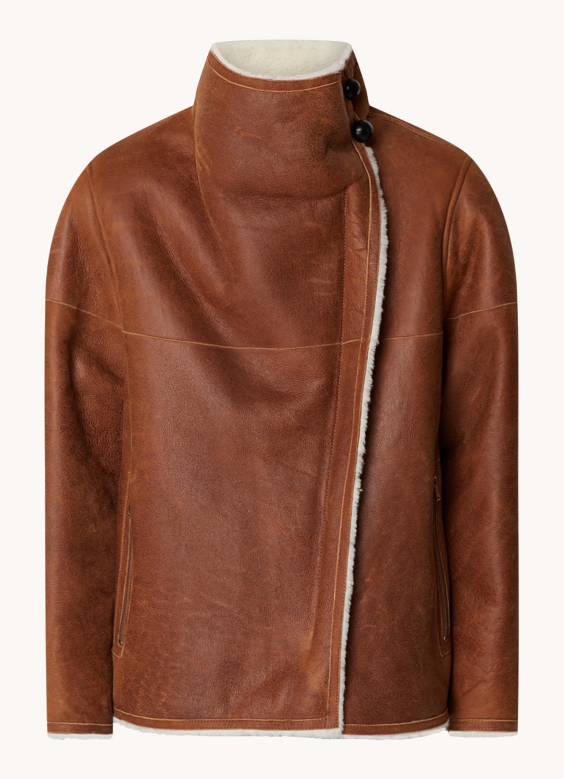 Isabel Marant Abeliki lammy coat van lamsleer met ritszakken - voorkant camel