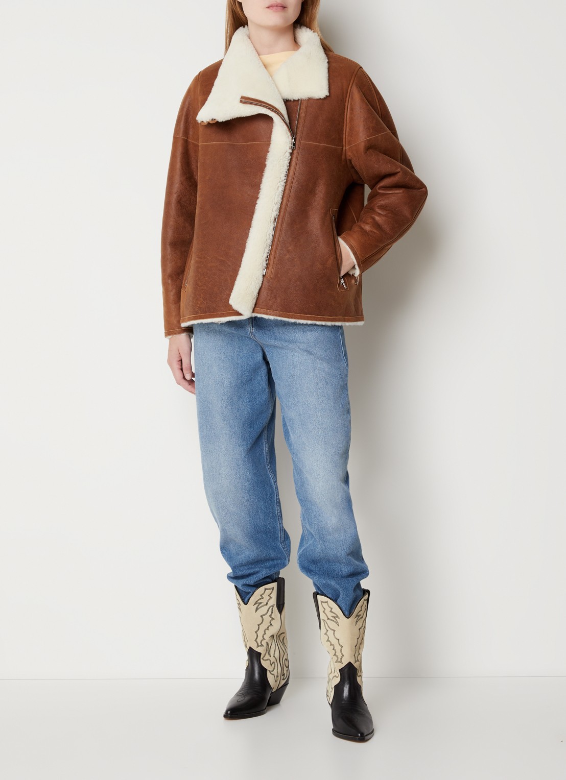 Isabel Marant Abeliki lammy coat van lamsleer met ritszakken - voorkant 2 camel