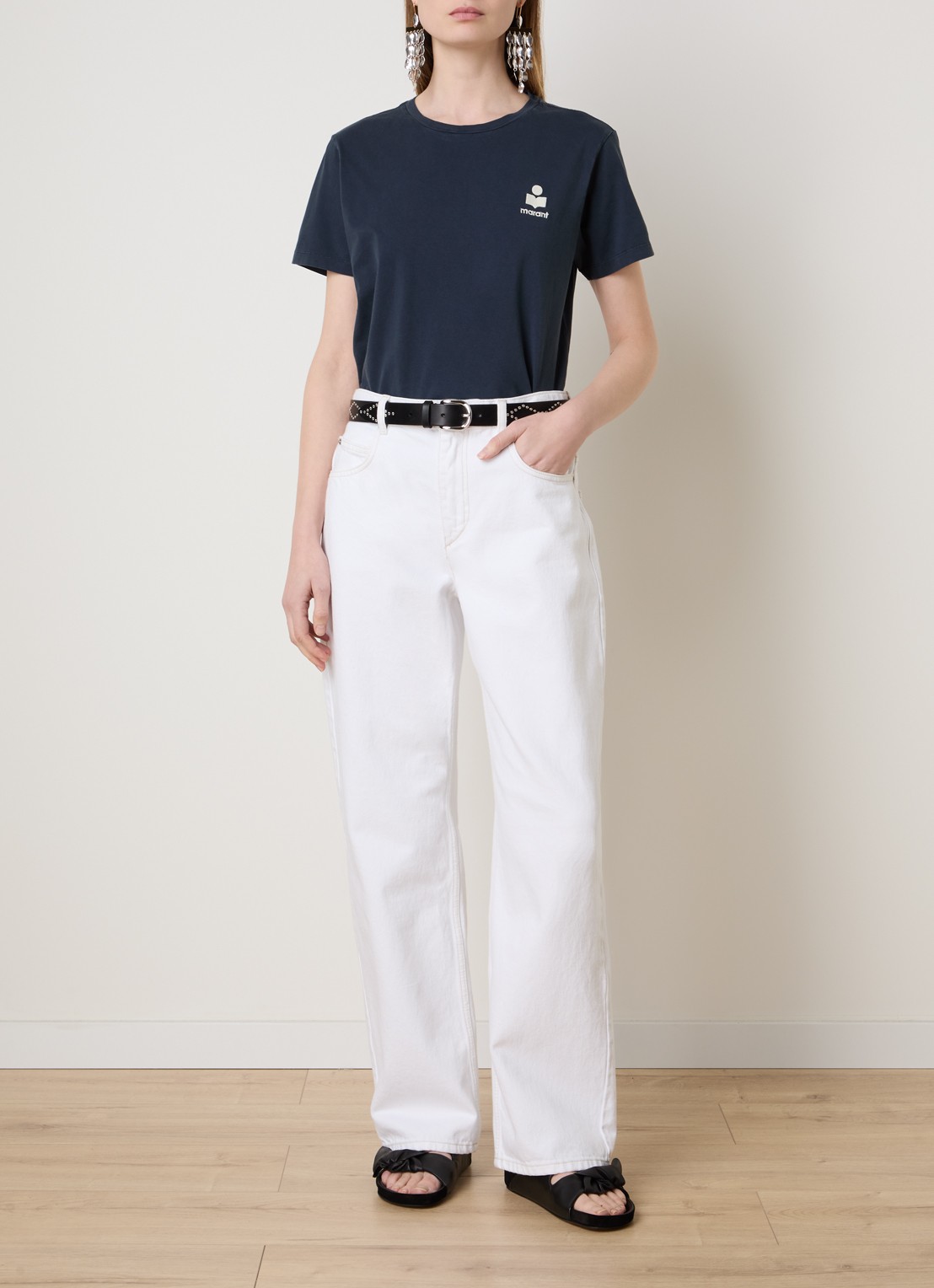 Isabel Marant Aby T-shirt met logoborduring - voorkant 2 donkerblauw