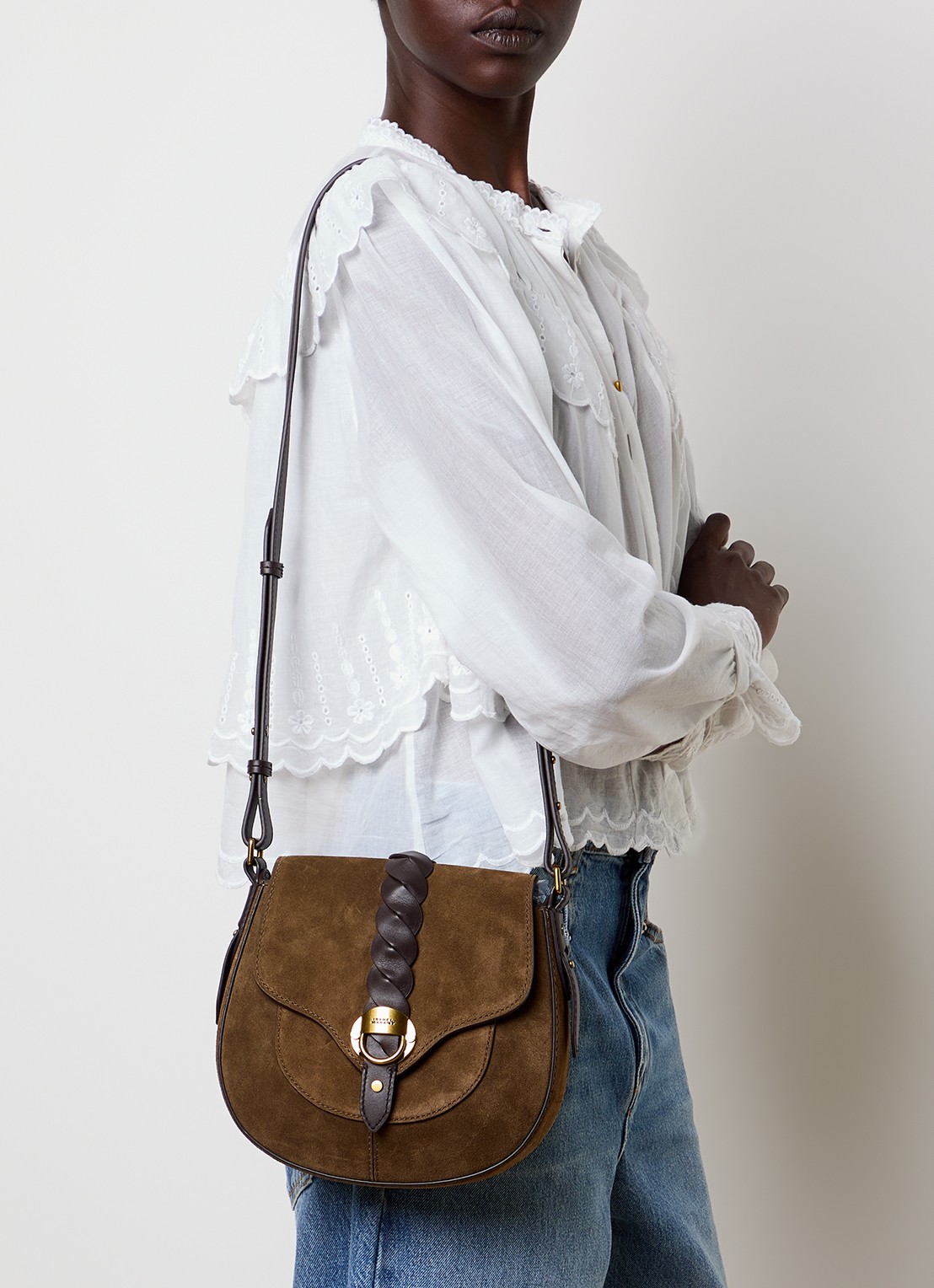 Isabel Marant Altay Small crossbodytas van kalfssuède - voorkant 3 donkerkhaki