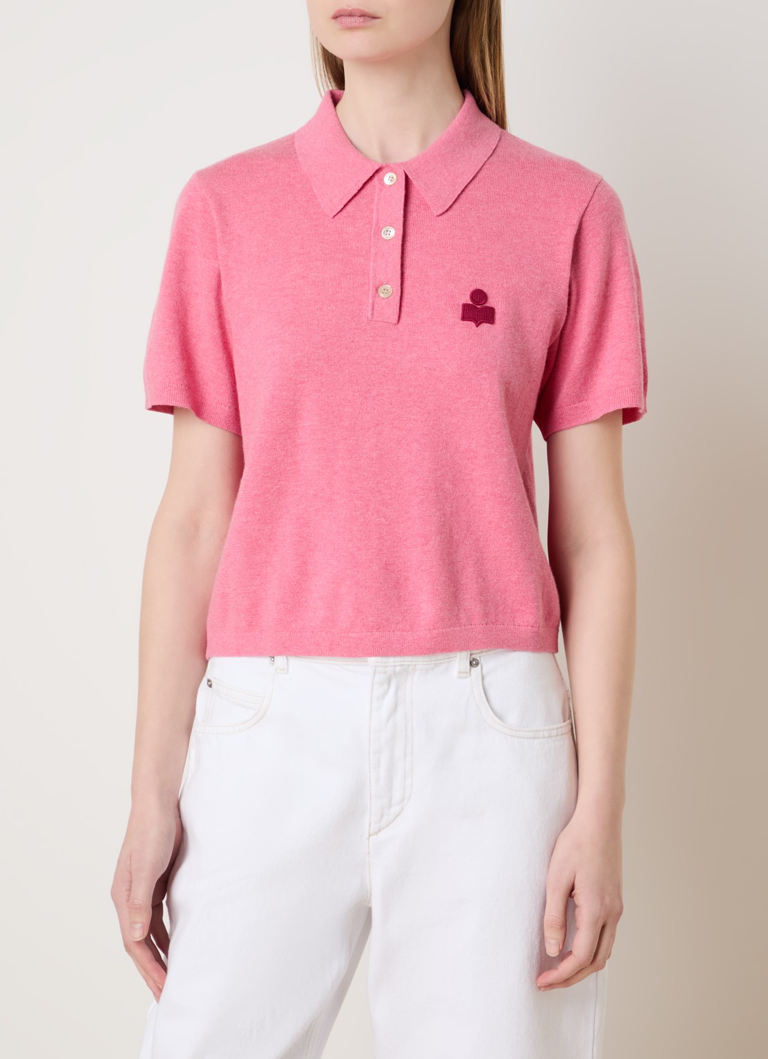 Isabel Marant Althea polo met logoborduring - detail 3 roze