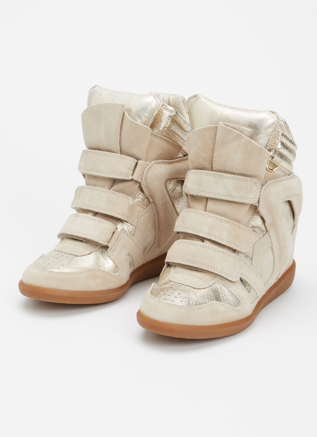 Isabel Marant Bekett Ring sneakerwedge van kalfssuède met details van leer - detail beige