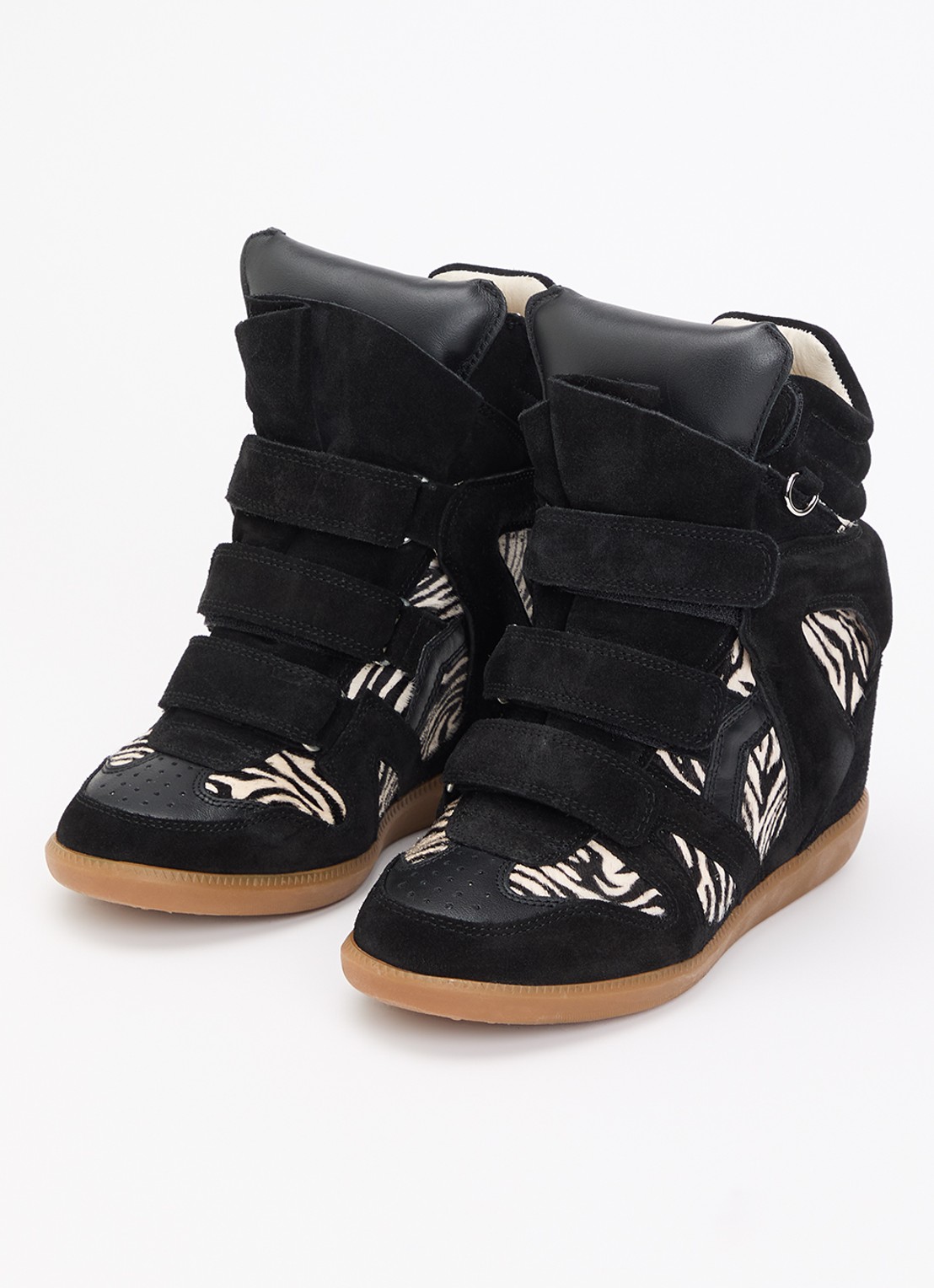 Isabel Marant Bekett Ring sneakerwedge van suède met details van ponyhair - detail zwart