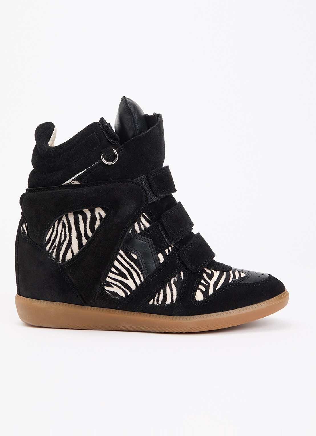 Isabel Marant Bekett Ring sneakerwedge van suède met details van ponyhair - voorkant 5 zwart