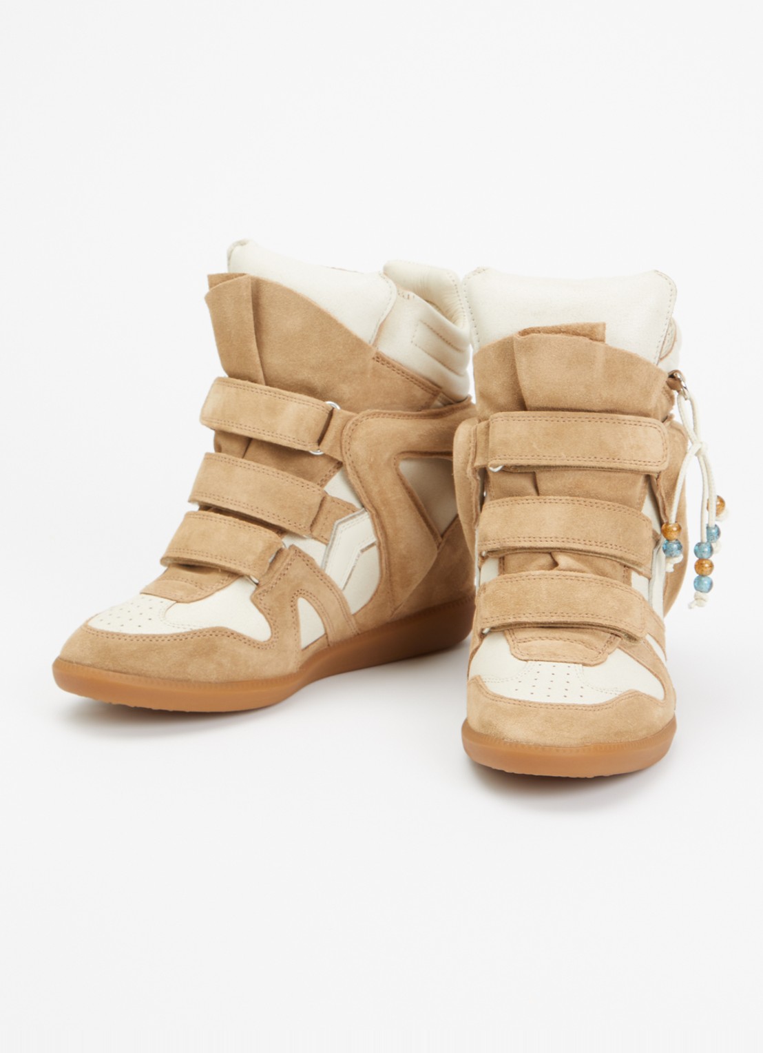 Isabel Marant Bekett sneakerwedge van kalfssuède - detail beige