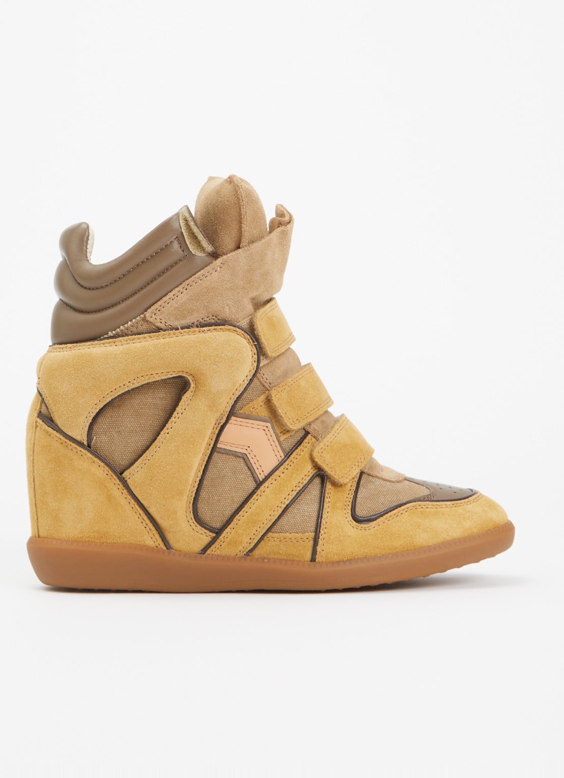 Isabel Marant Bekett sneakerwedge van kalfssuède - voorkant 4 khaki