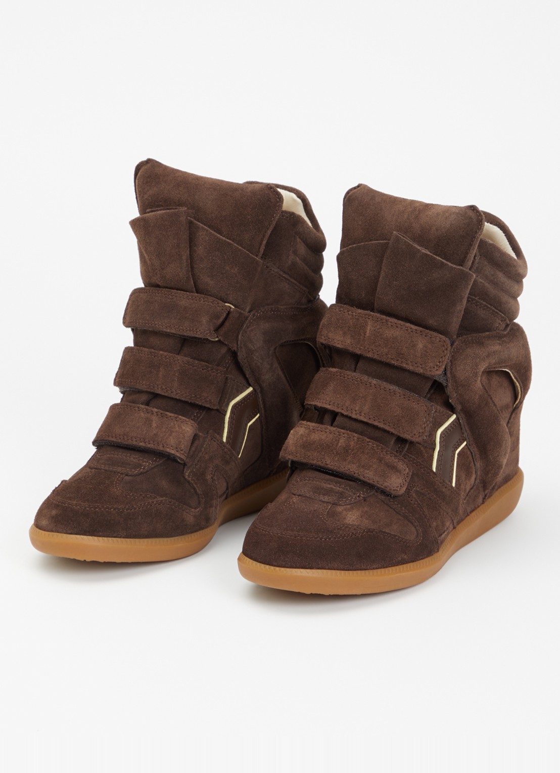 Isabel Marant Bekett sneakerwedge van suède - detail chocoladebruin