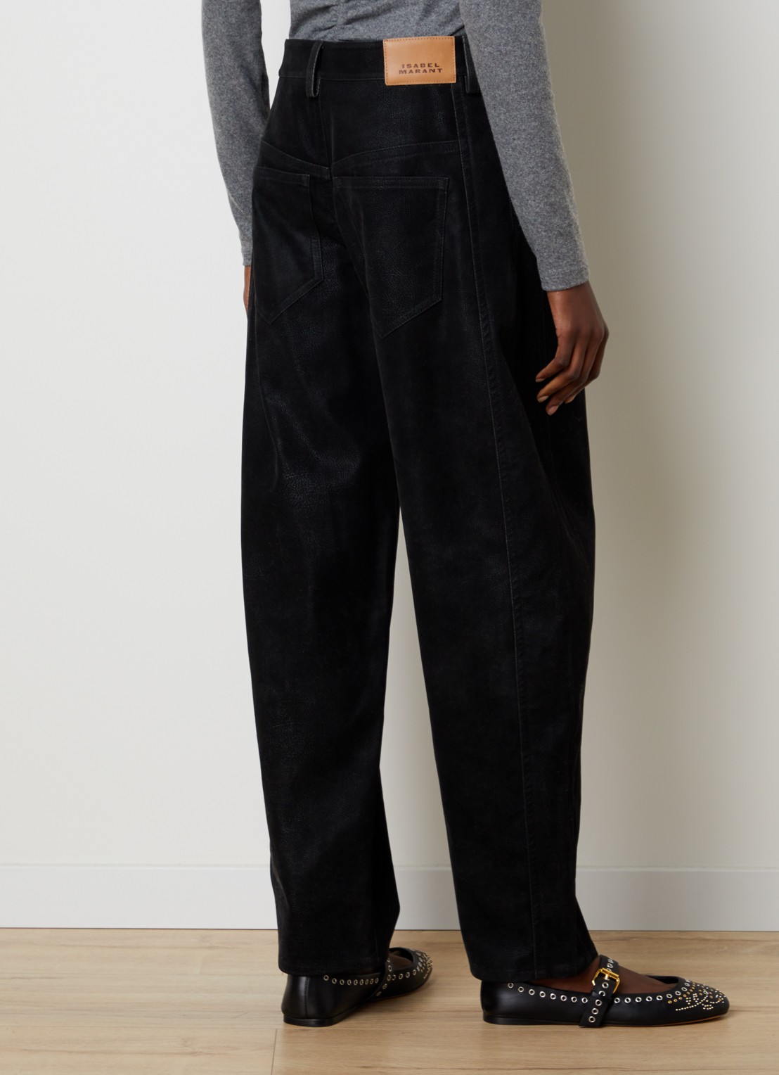 Isabel Marant Belky high waist straight leg jeans met steekzakken - achterkant zwart
