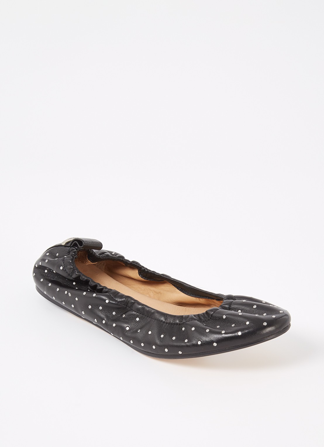 Isabel Marant Belna ballerina van leer met stippenprint - voorkant 2 zwart