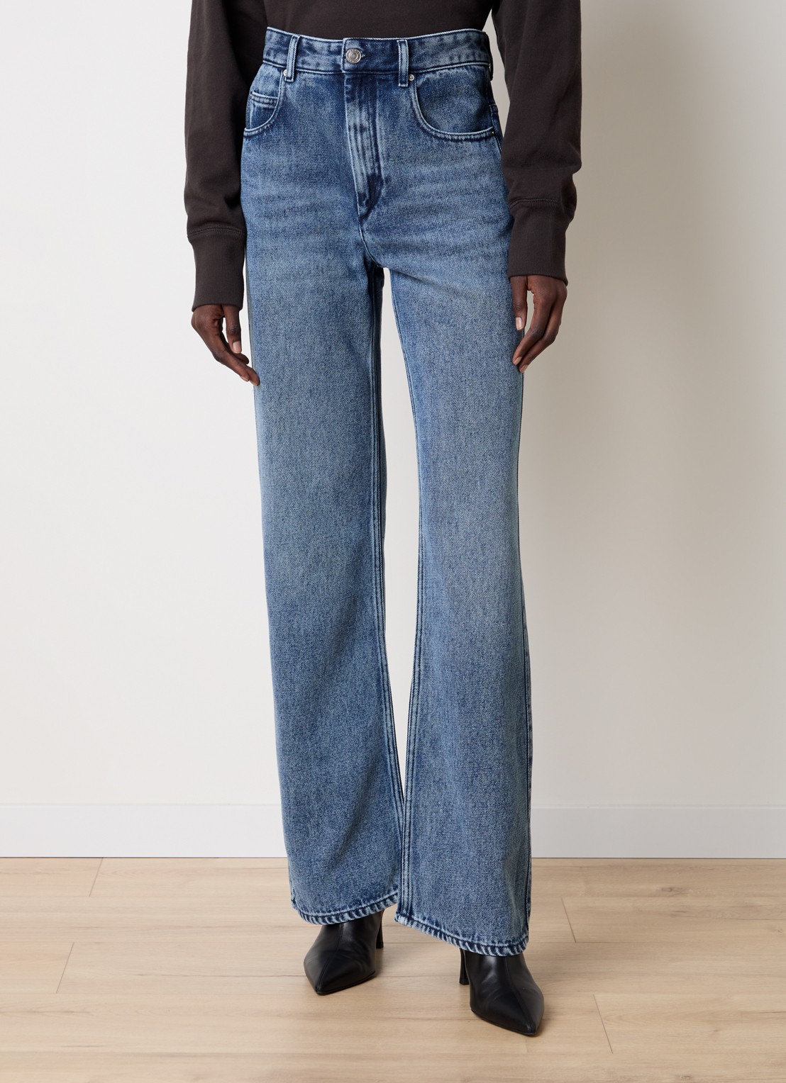 Isabel Marant Belvira high waist bootcut jeans  met medium wassing - detail indigo