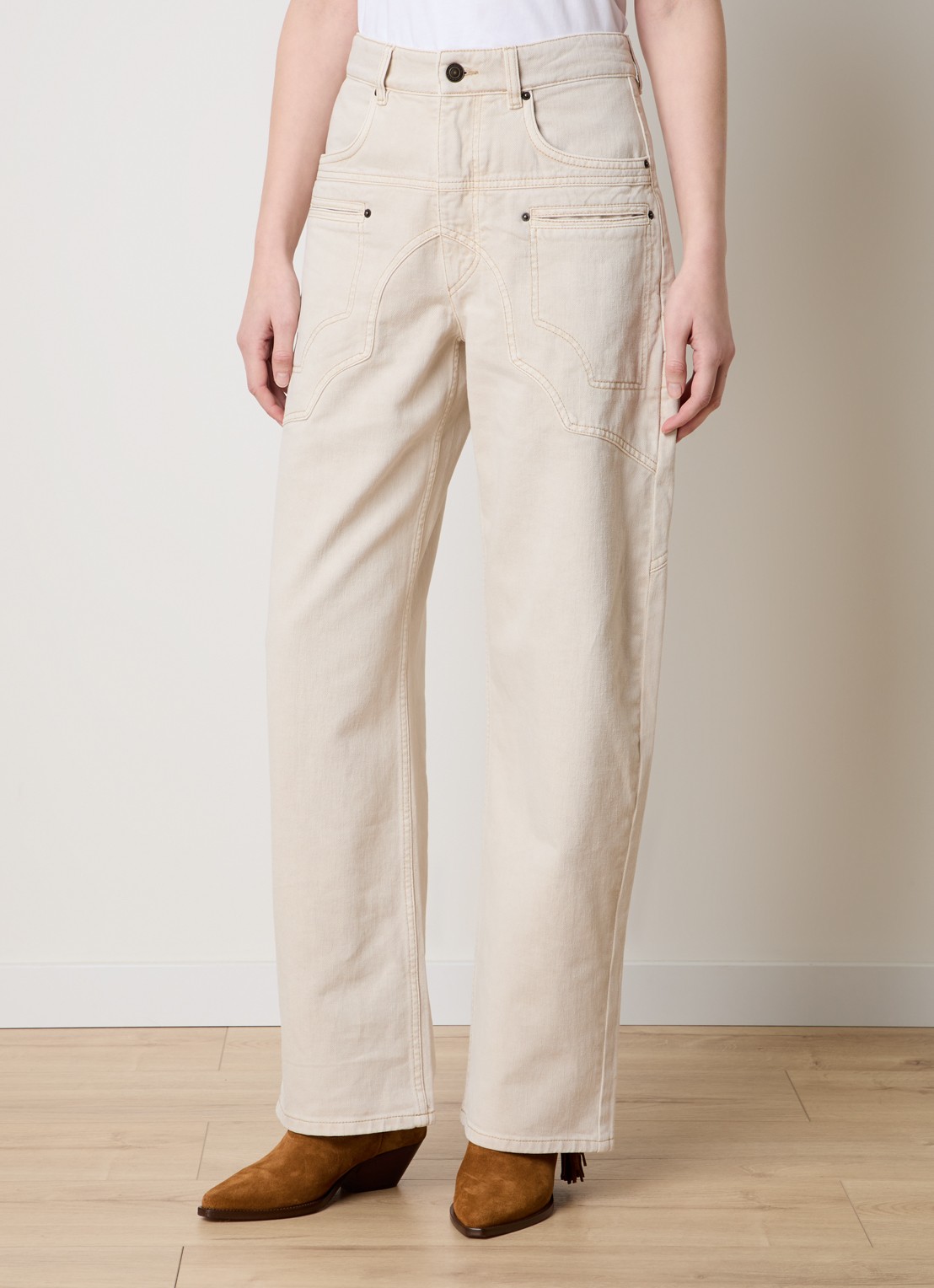 Isabel Marant Beryl high waist loose fit jeans met gekleurde wassing - detail creme