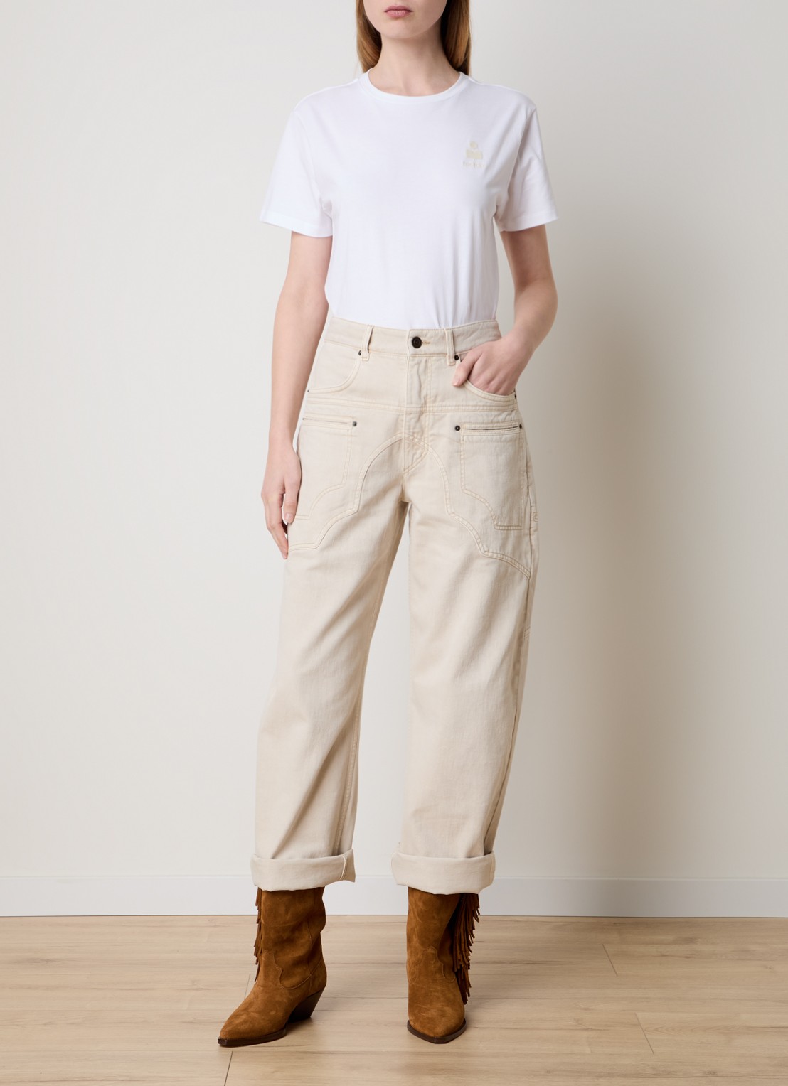 Isabel Marant Beryl high waist loose fit jeans met gekleurde wassing - voorkant 4 creme