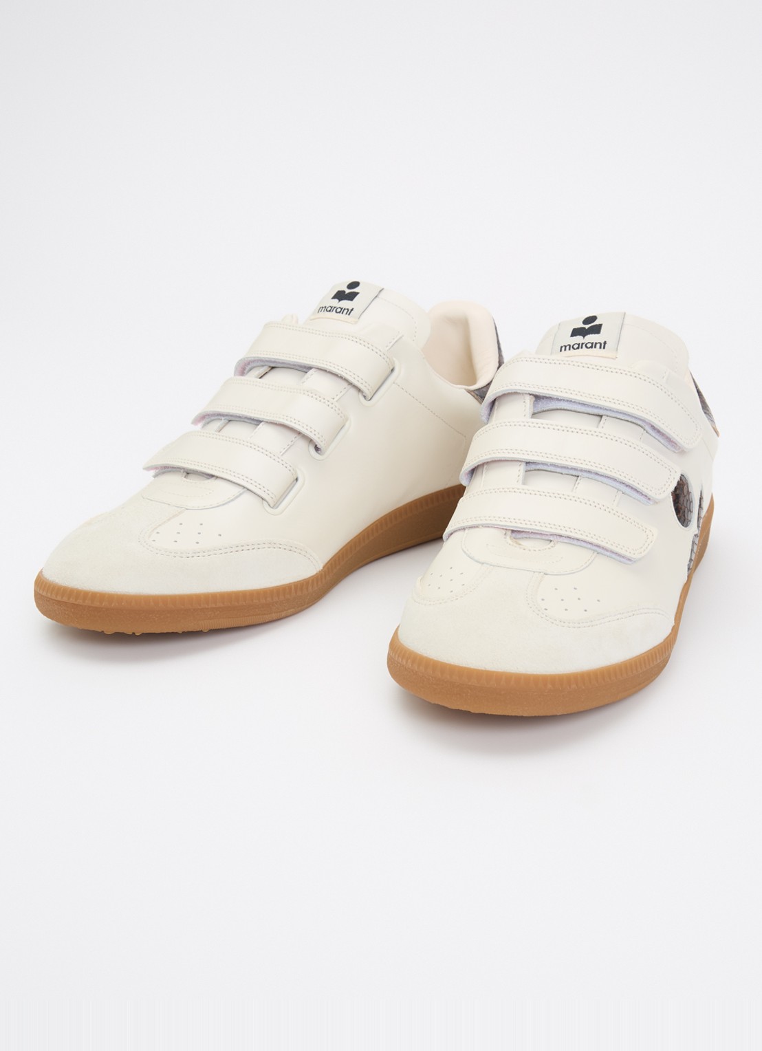 Isabel Marant Beth sneaker van kalfsleer met suède details - detail 3 gebroken wit