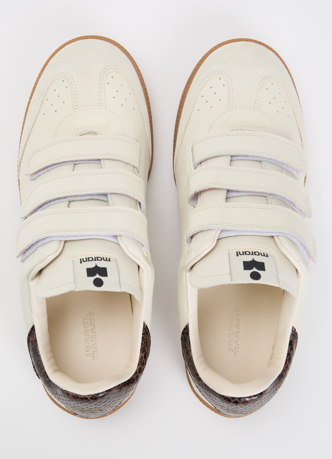 Isabel Marant Beth sneaker van kalfsleer met suède details - detail 4 gebroken wit