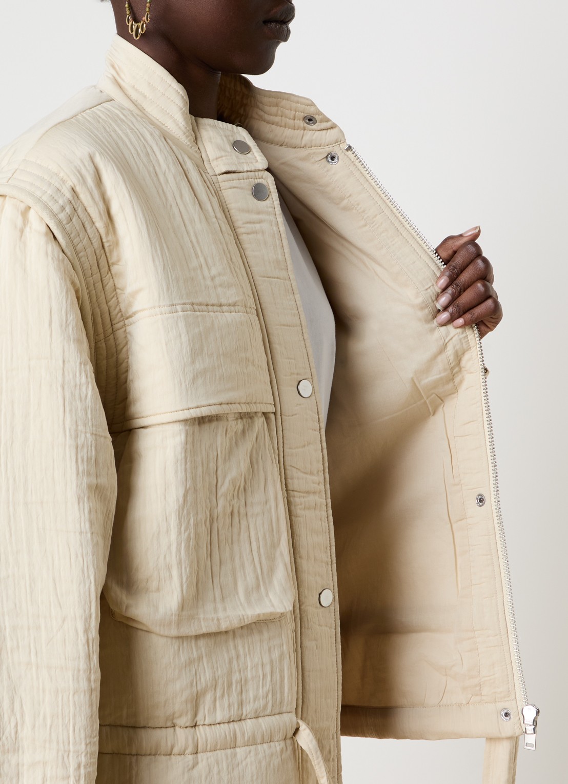 Isabel Marant Blandina gewatteerd jack met trekkoord en steekzakken - detail 4 creme