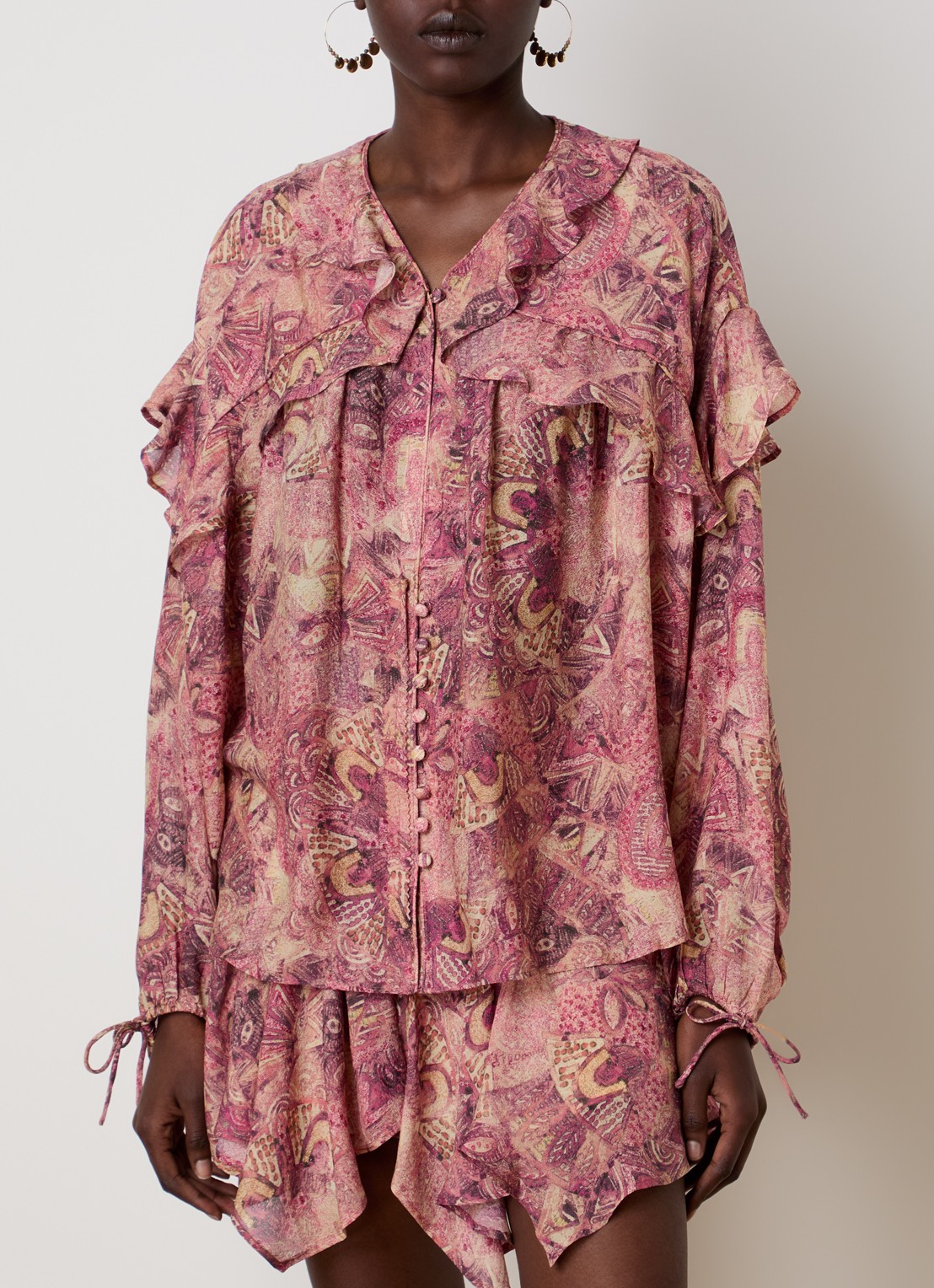Isabel Marant Blouse van zijde met print - detail donkerroze