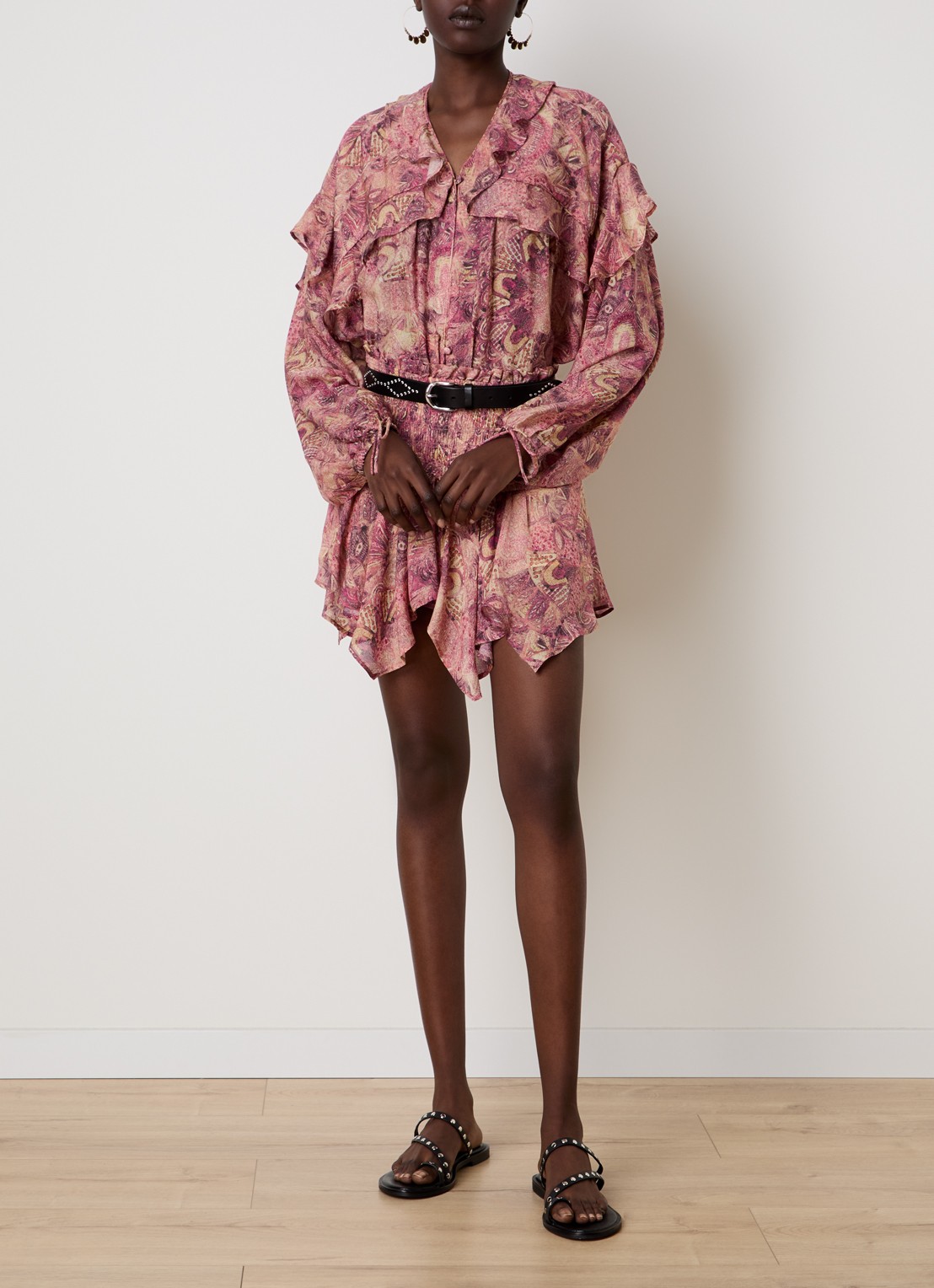 Isabel Marant Blouse van zijde met print - voorkant 4 donkerroze