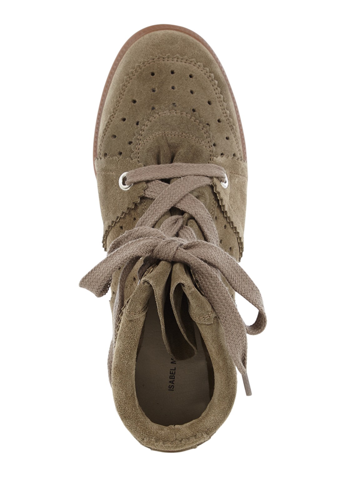 Isabel Marant Bobby sneakerwedge van kalfssuède - detail bronsgroen