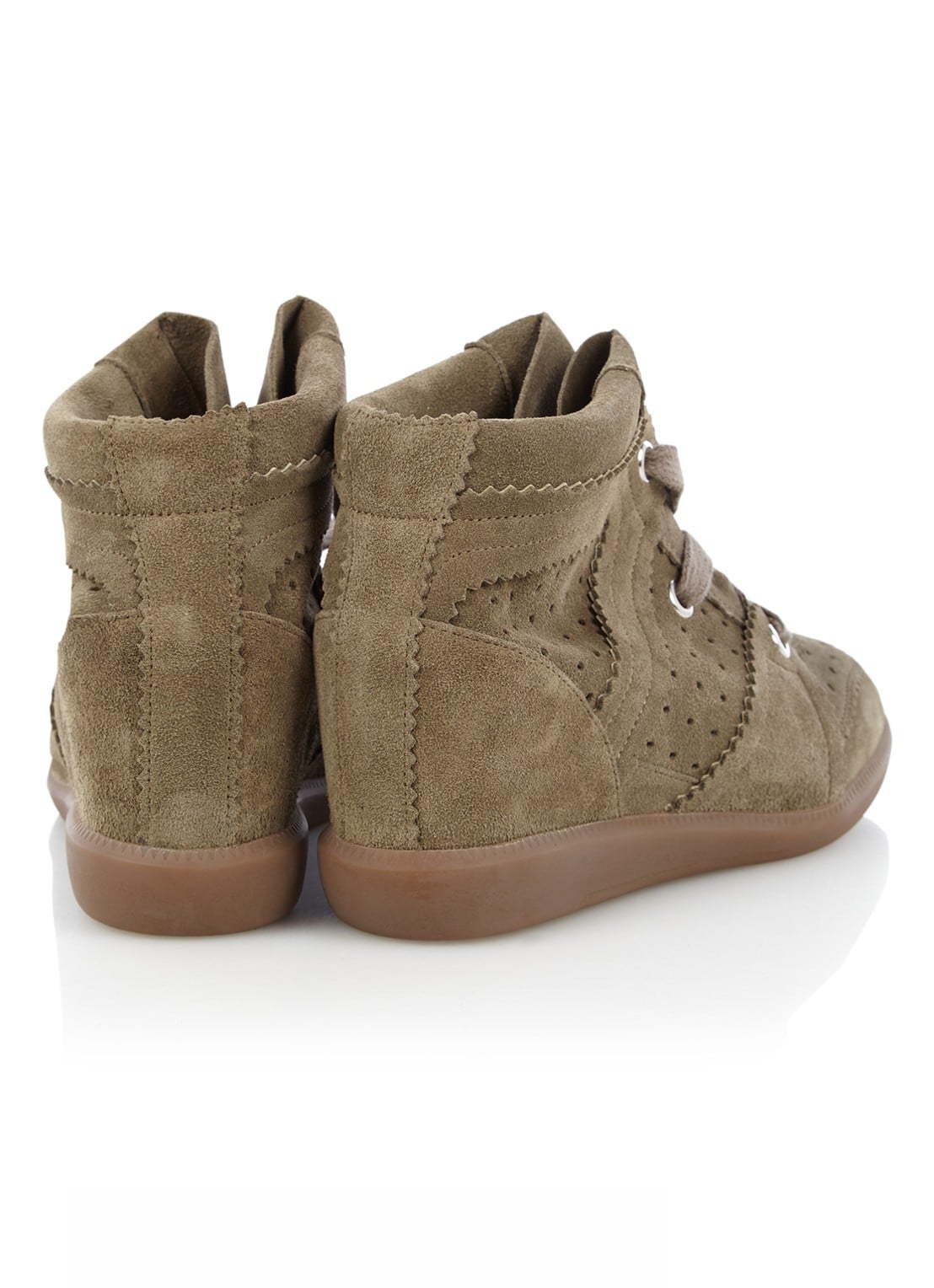 Isabel Marant Bobby sneakerwedge van kalfssuède - detail 3 bronsgroen