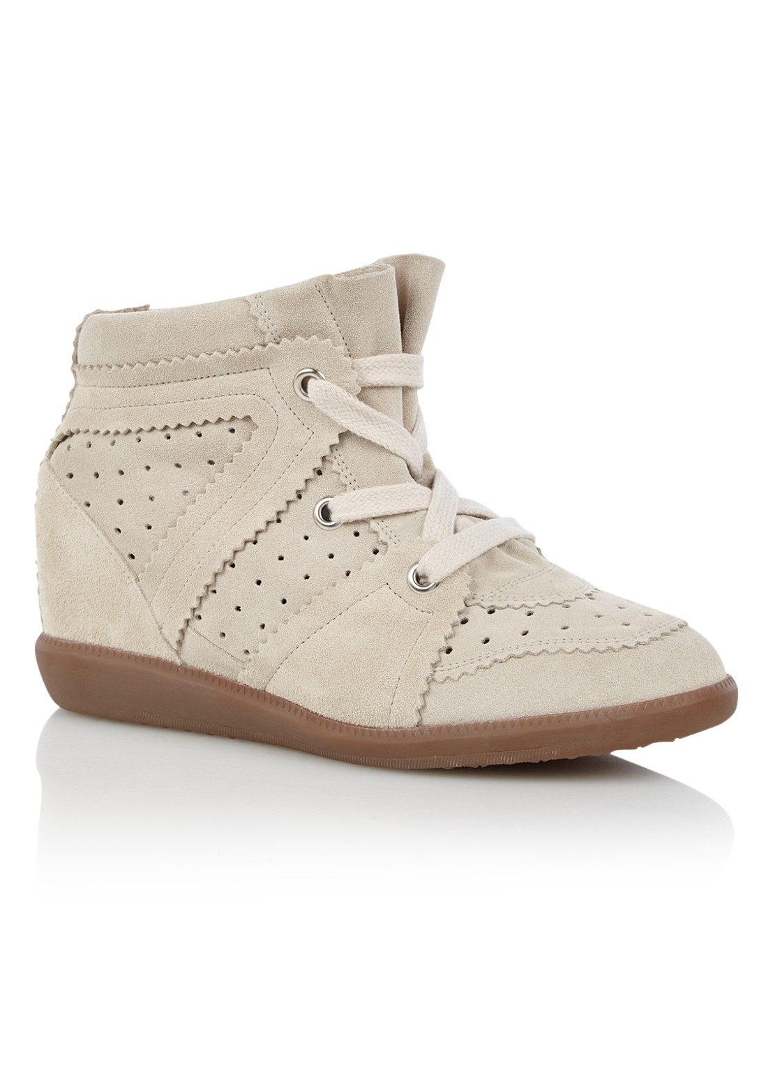 Isabel Marant Bobby sneakerwedge van kalfssuède - voorkant 2 gebroken wit