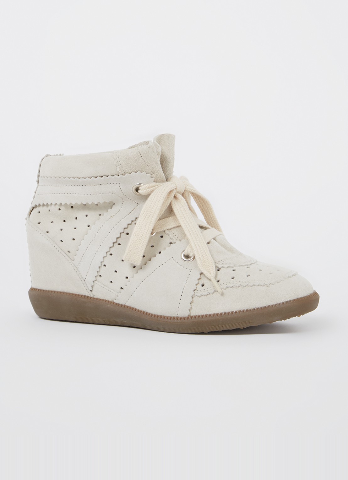 Isabel Marant Bobby sneakerwedge van kalfssuède - voorkant 3 gebroken wit
