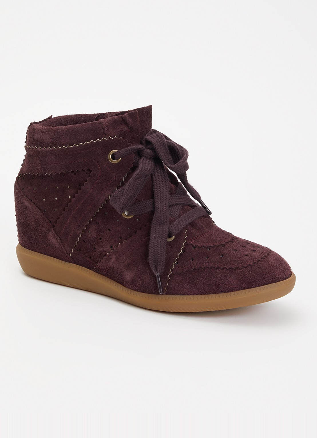Isabel Marant Bobby sneakerwedge van kalfssuède  - voorkant aubergine