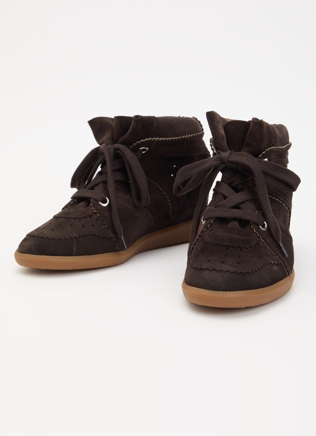 Isabel Marant Bobby sneakerwedge van kalfssuéde  - detail 3 chocoladebruin